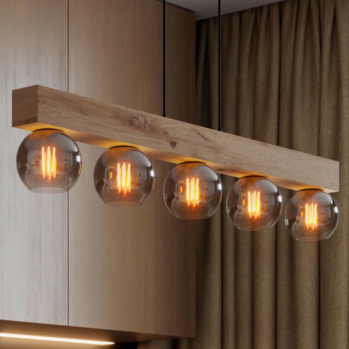 Svjetiljka Viseća 15656-5h Moitas - prirodne boje/crna, Natur, staklo/drvni materijal (115/15/120cm) - Globo