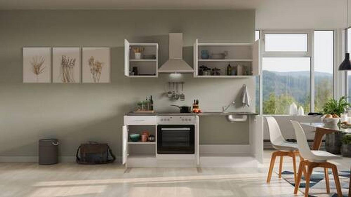 Kuhinjski Blok Lucca - bela/barve aluminija, Moderno, umetna masa/leseni material (210cm) - FlexWell