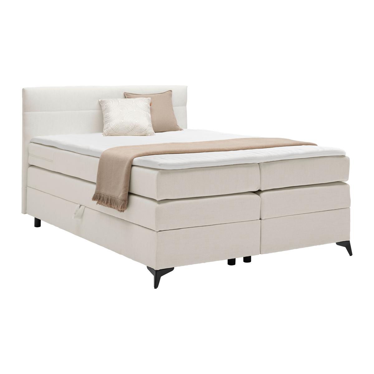 Boxspringbett Bari in Creme ca. 140x200cm - Creme/Schwarz, KONVENTIONELL, Textil/Metall (140/200cm) - Mömax