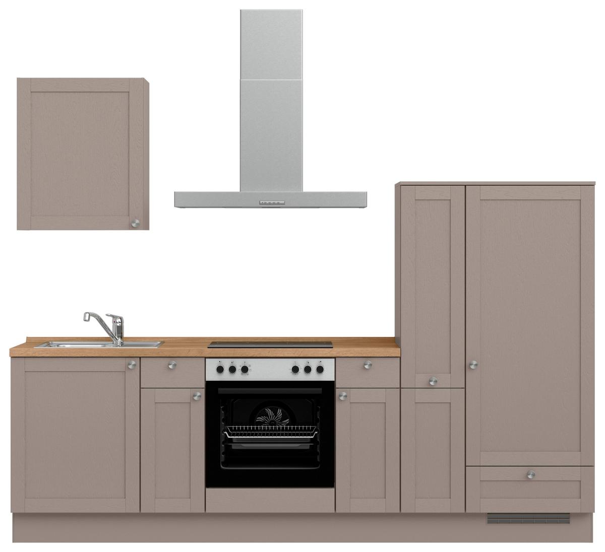 Küchenleerblock Frame Low o. Geräte Beigebraun - Edelstahlfarben/Eichefarben, MODERN, Holzwerkstoff/Metall (270cm) - Nobilia