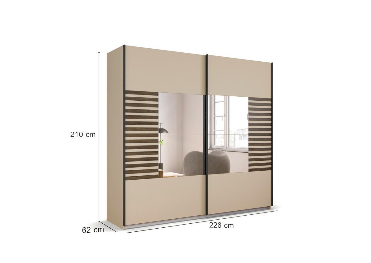 Omara Z Drsnimi Vrati Barea, Barva Šampanjca - barve šampanjca/siva, Moderno, kovina/leseni material (226/210/62cm) - Rauch Möbel