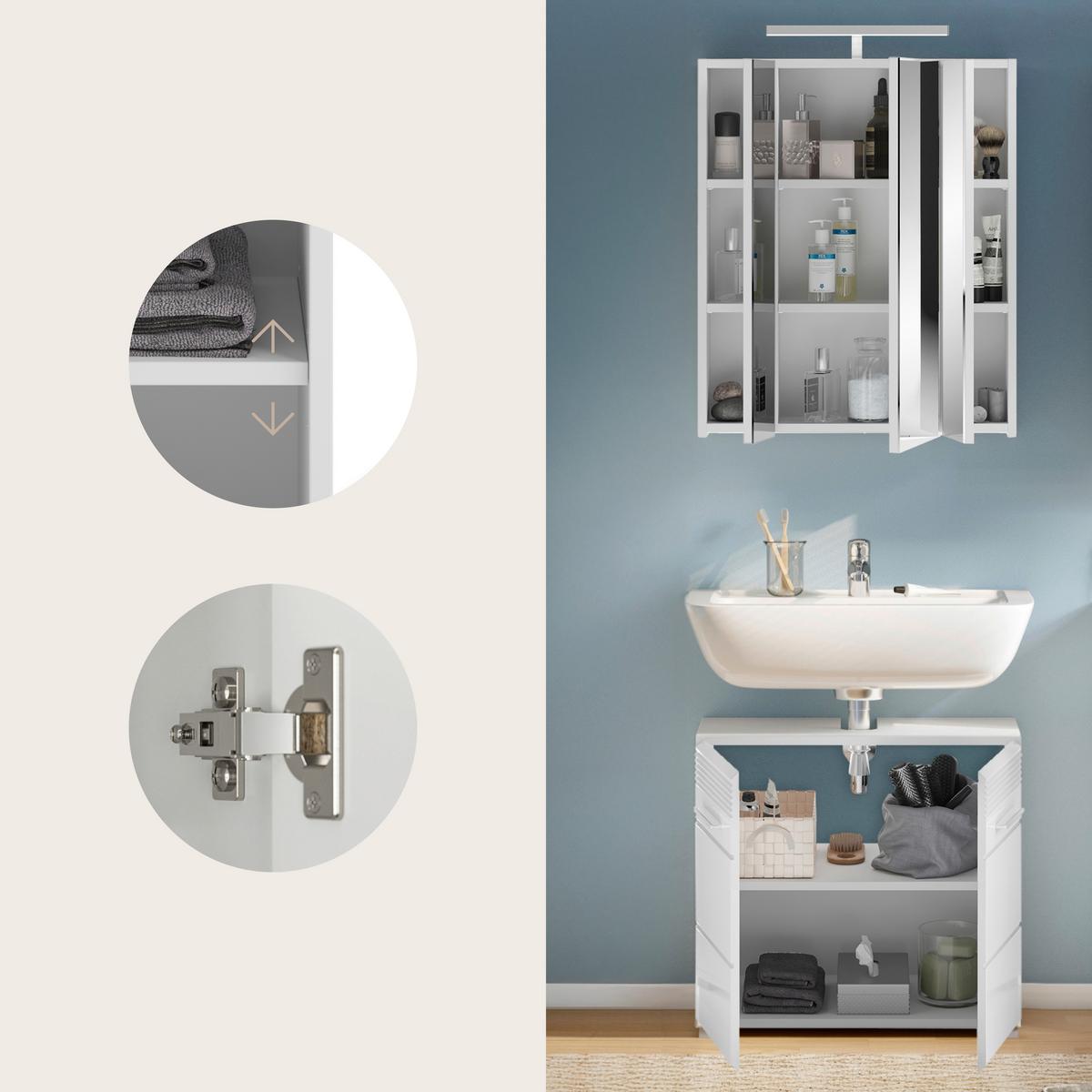 Kopalnica Linus, Bela, 2-Delna - srebrne barve/bela, Moderno, umetna masa/steklo (60/182/34cm) - MID.YOU