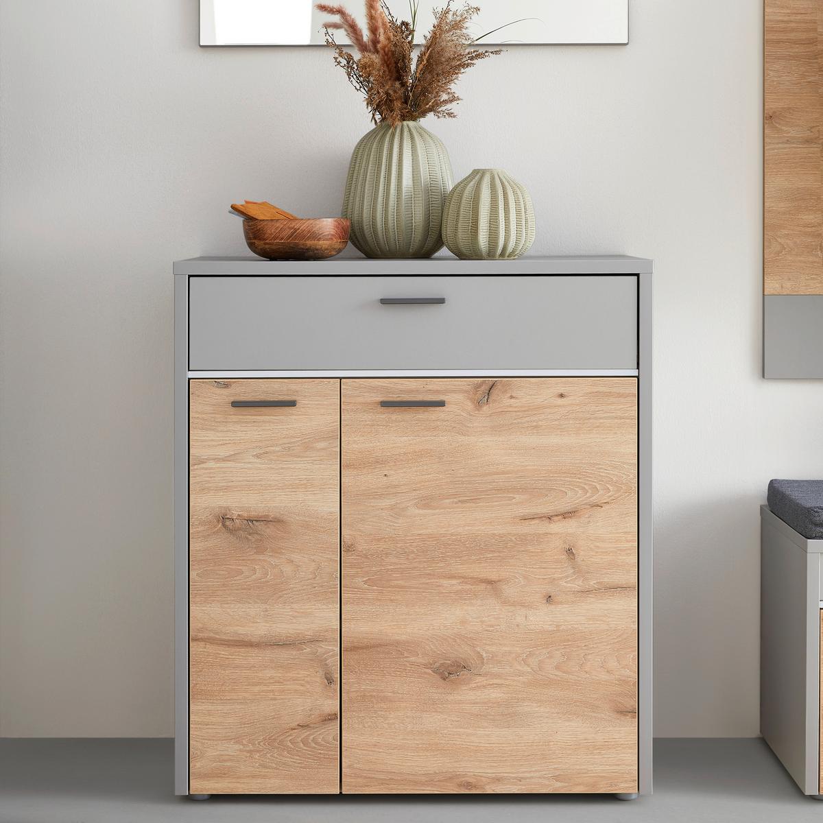 Schuhschrank Dynamic Grau/Eichefarben - Wildeiche/Hellgrau, Modern, Holzwerkstoff (80/92/37cm) - Mömax