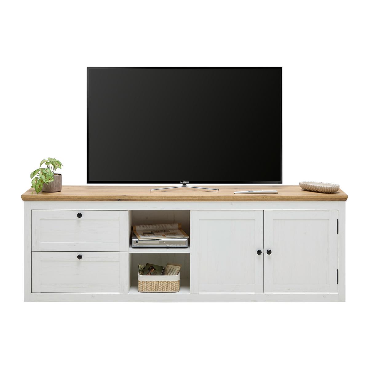 TV-Element Korsika Eichefarben/Weiß - Eichefarben/Schwarz, ROMANTIK / LANDHAUS, Holzwerkstoff/Metall (185/61,4/43cm) - Mömax