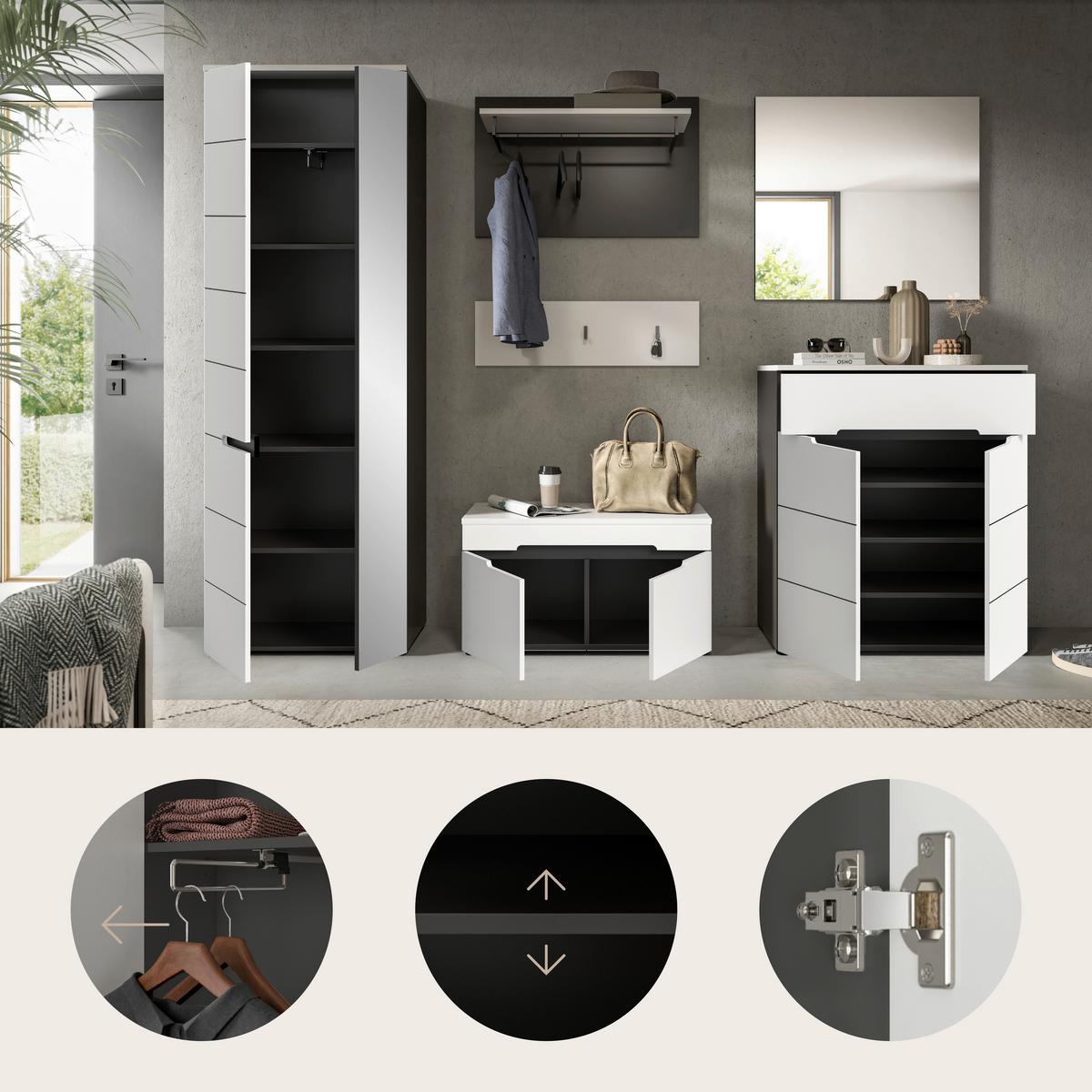 Predsoba Canu, Bela, Siva, 5-Delna - siva/bela, Design, leseni material (265/190/37cm) - Livetastic