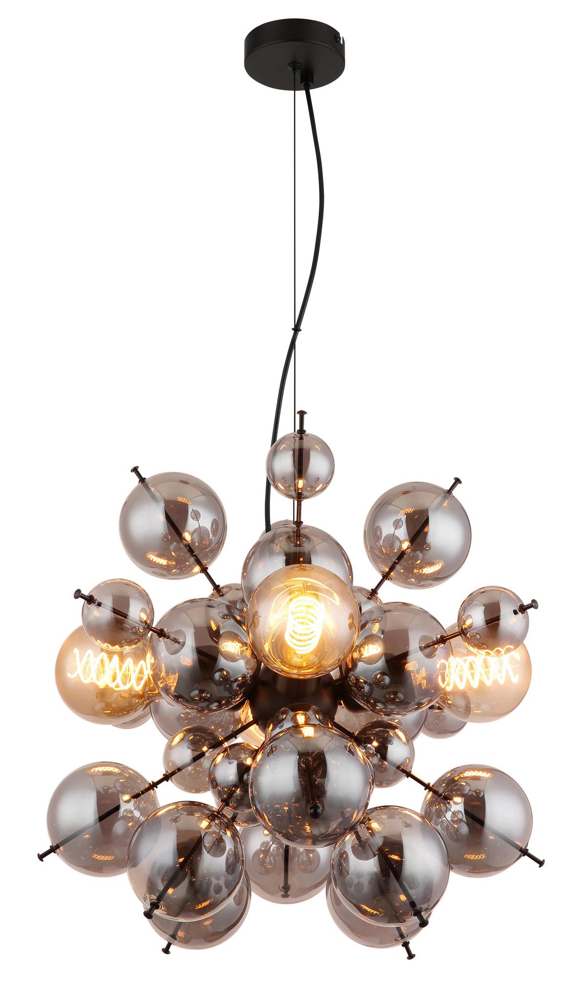 HÄNGELEUCHTE 15633H2S UDO - Goldfarben/Schwarz, Design, Glas/Kunststoff (51,5/120cm) - Globo