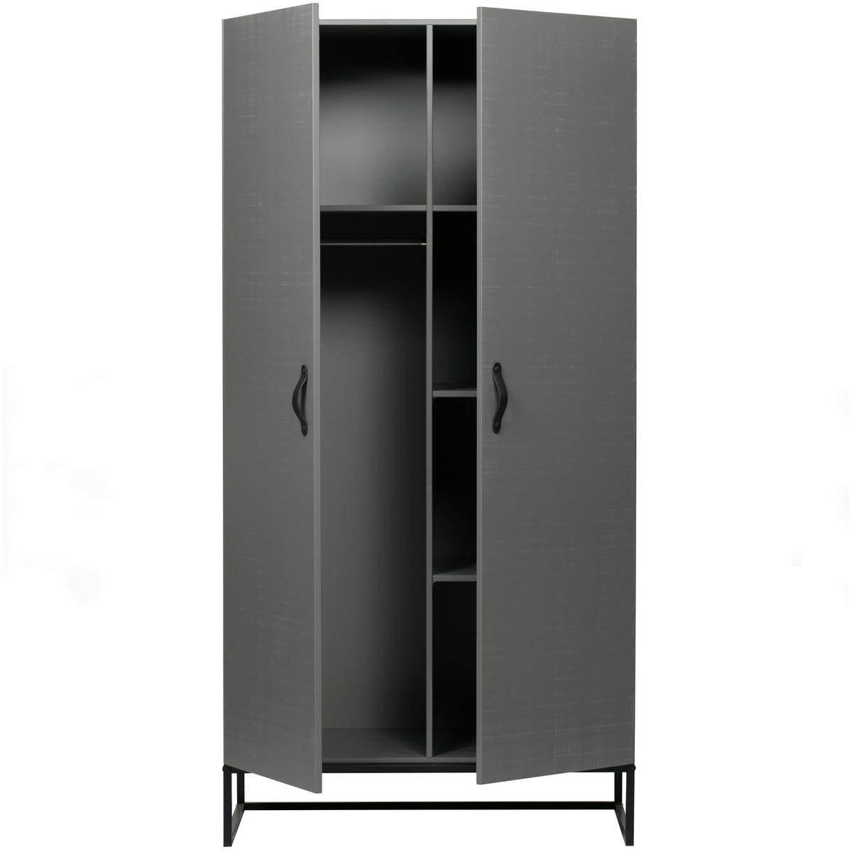 Drehtürenschrank Morris Grau/Schwarz - Schwarz/Grau, Design, Leder/Holz (100/195/53cm) - Livetastic