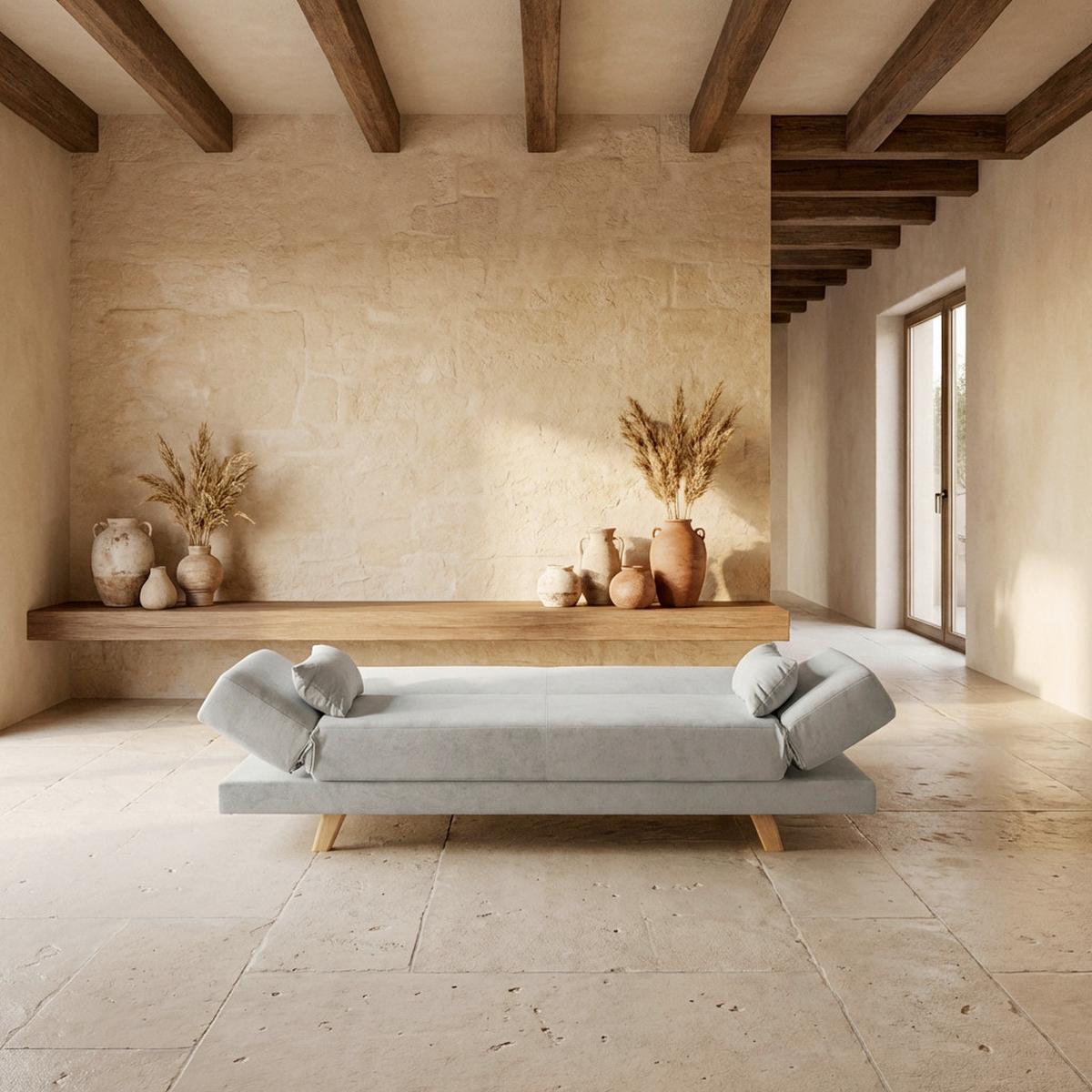 Schlafsofa Funky Hellgrau Webstoff - Hellgrau/Naturfarben, MODERN, Holz/Textil (183/73/79cm) - Bessagi Home