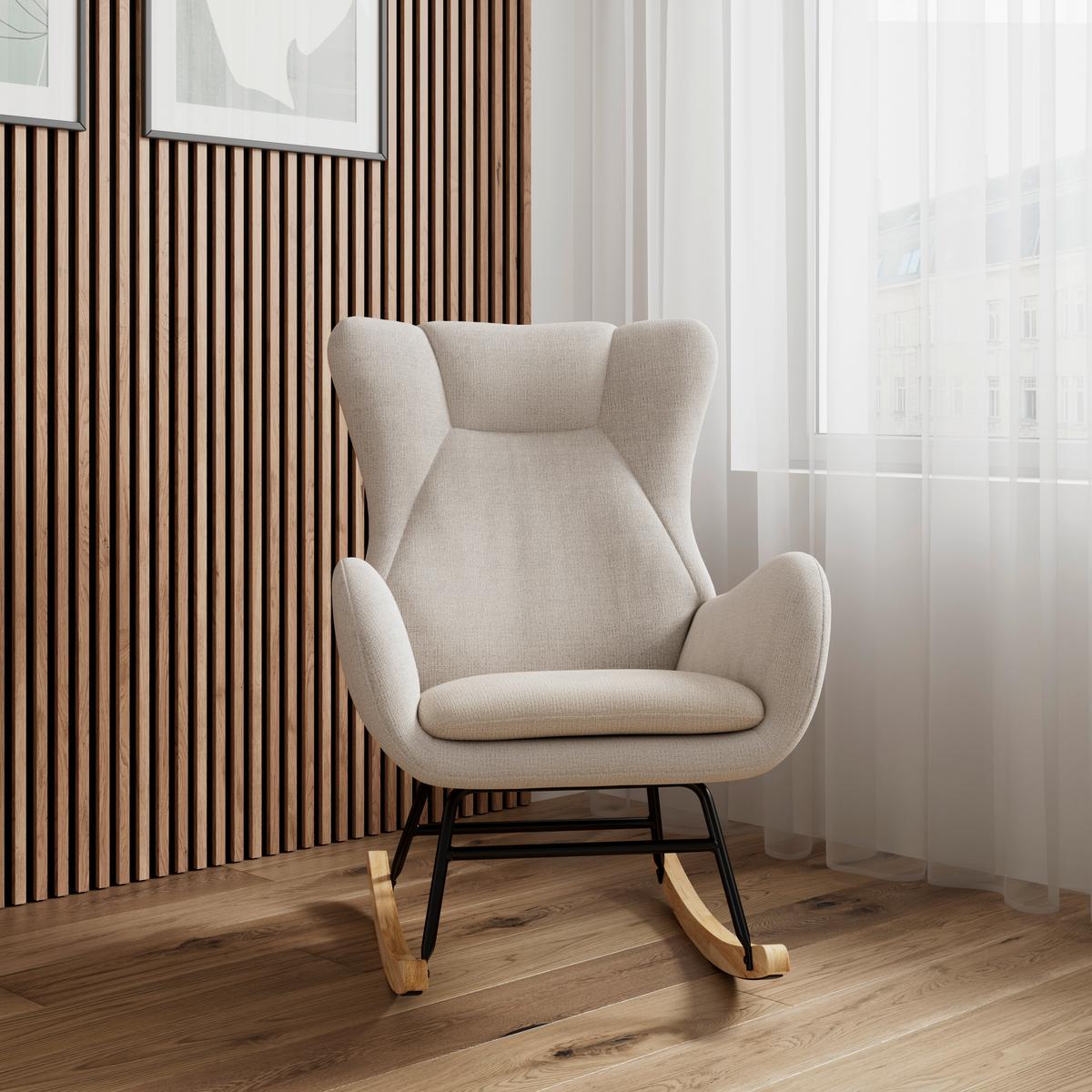 Schaukelsessel Emilio Chenille Hellgrau - Hellgrau/Naturfarben, MODERN, Holz/Textil (67/93/85cm)