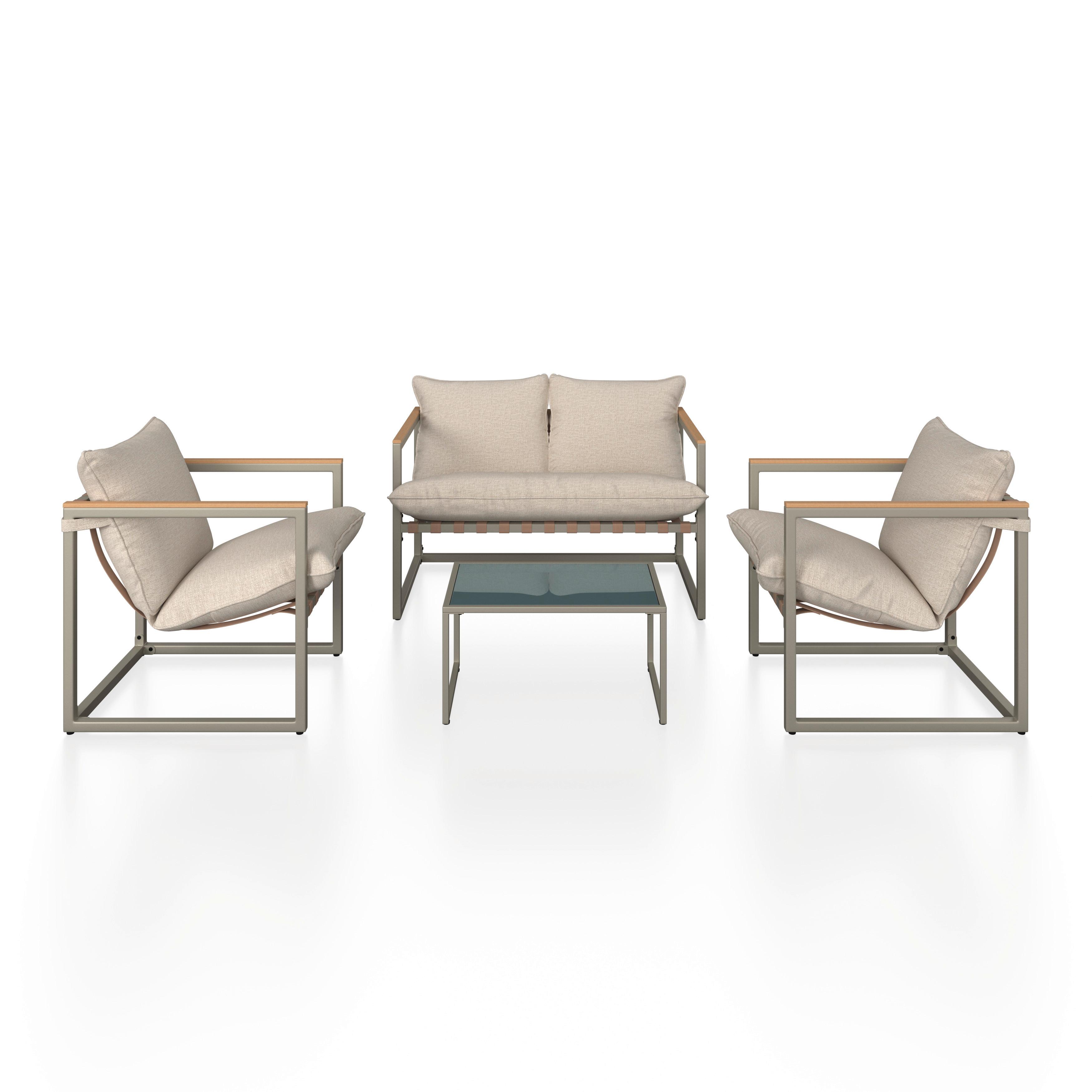 LOUNGEGRUPP LARA - grå/cremefärgad, Modern, metall/glas (114cm) - Bessagi Garden