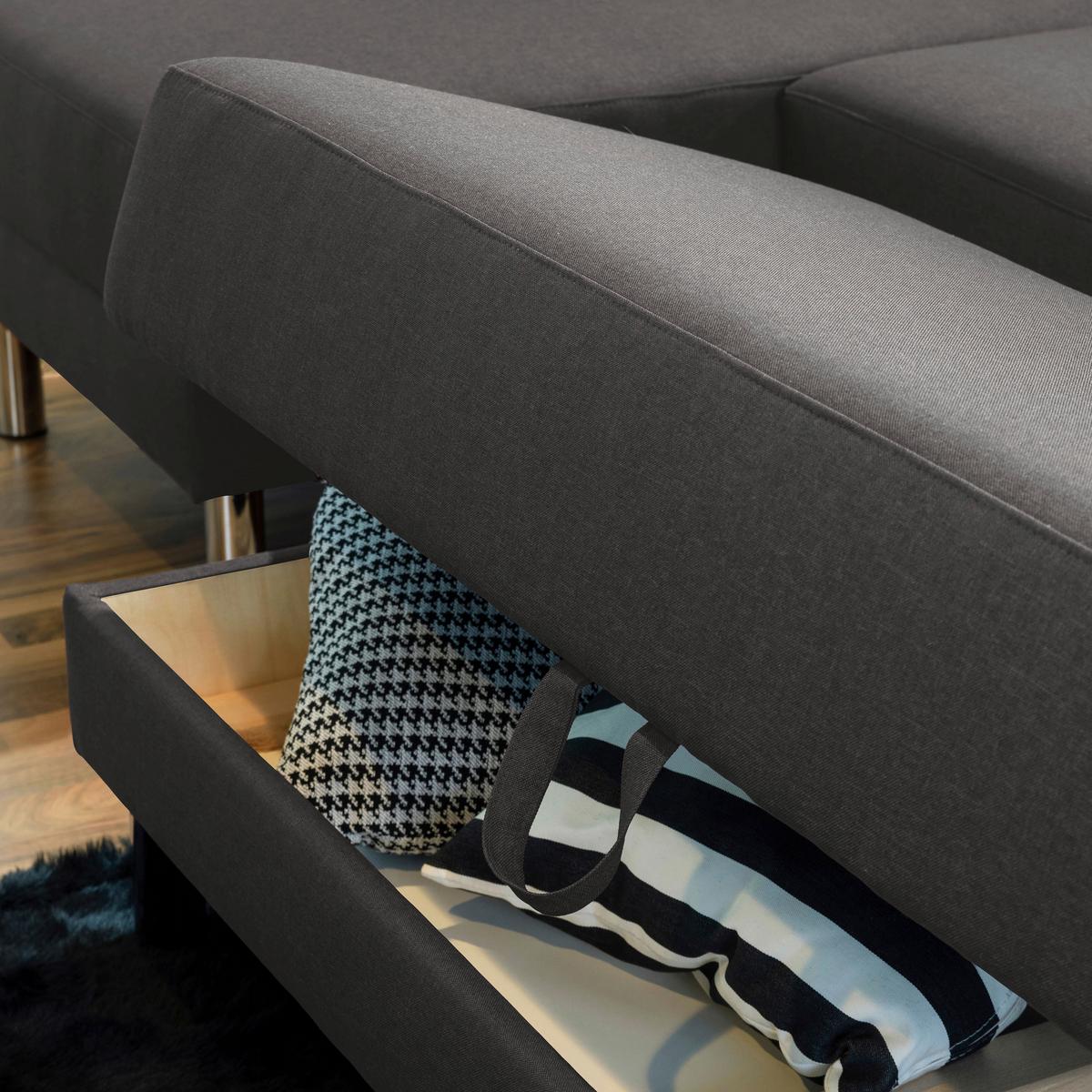 ECKSCHLAFSOFA JUST FASHION - Chromfarben/Anthrazit, KONVENTIONELL, Textil/Metall (152/230cm) - Max Winzer