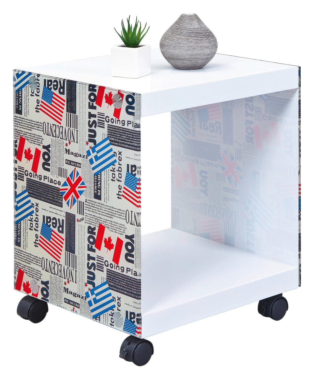 Couchtisch in Flagcube ca. 38x34x46 cm - Blau/Rot, Basics, Glas/Holzwerkstoff (38/33,50/46cm) - MID.YOU