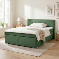Boxspringbett Mira 2 Dunkelgrün Ca. 180x200cm - Chromfarben/Dunkelgrün, Modern, Holz/Kunststoff (180/200cm) - Based