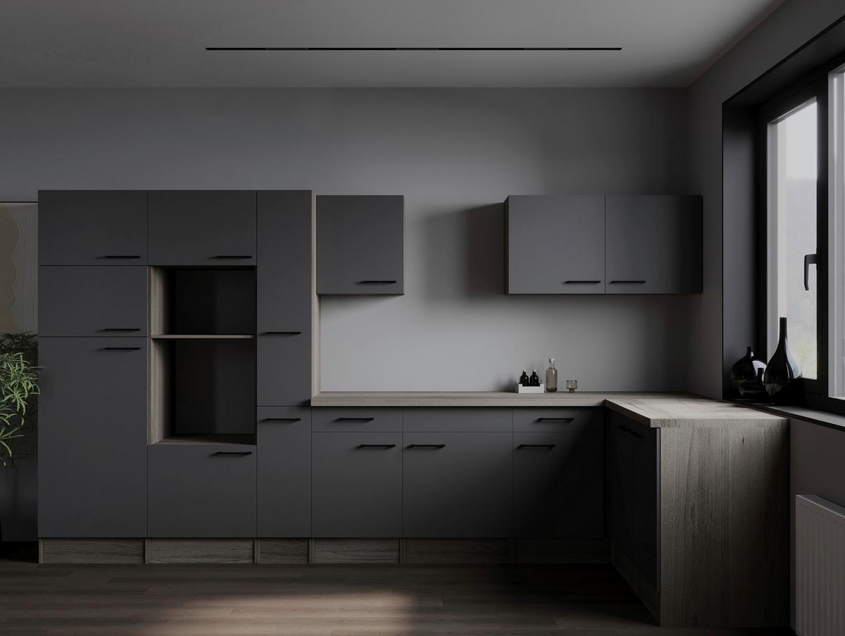 Kotna Kuhinja Brez Aparatov Oliver, 370x172cm - črna/siva, Design, kovina/leseni material (370/172cm) - Respekta