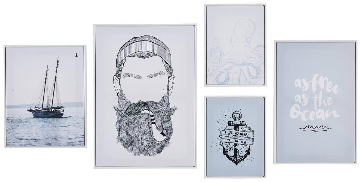 Bilderset Multiple 5-teilig - Multicolor, MODERN, Holzwerkstoff/Kunststoff - Modern Living