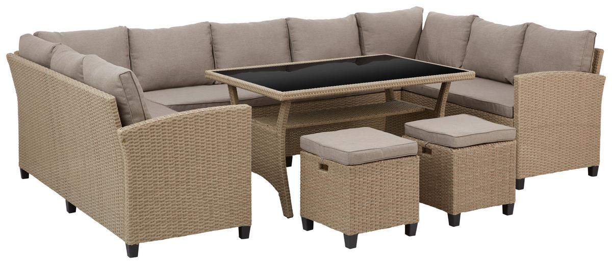Ensemble lounge Puerto Rico in Braun/Beige - Beige/Schwarz, Modern, Glas/Kunststoff (175/73/67cm) - Mömax