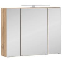 Spiegelschrank Kopenhagen mit LED 3-türig ca. 80x64 cm Eiche - Chromfarben/Eichefarben, KONVENTIONELL, Glas/Holzwerkstoff (80/64/20cm) - Held