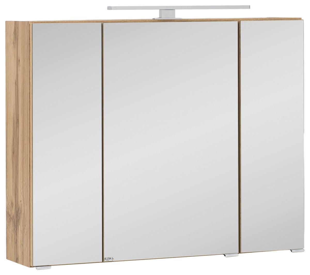 Spiegelschrank Kopenhagen mit LED 3-türig ca. 80x64 cm Eiche - Chromfarben/Eichefarben, KONVENTIONELL, Glas/Holzwerkstoff (80/64/20cm) - Held