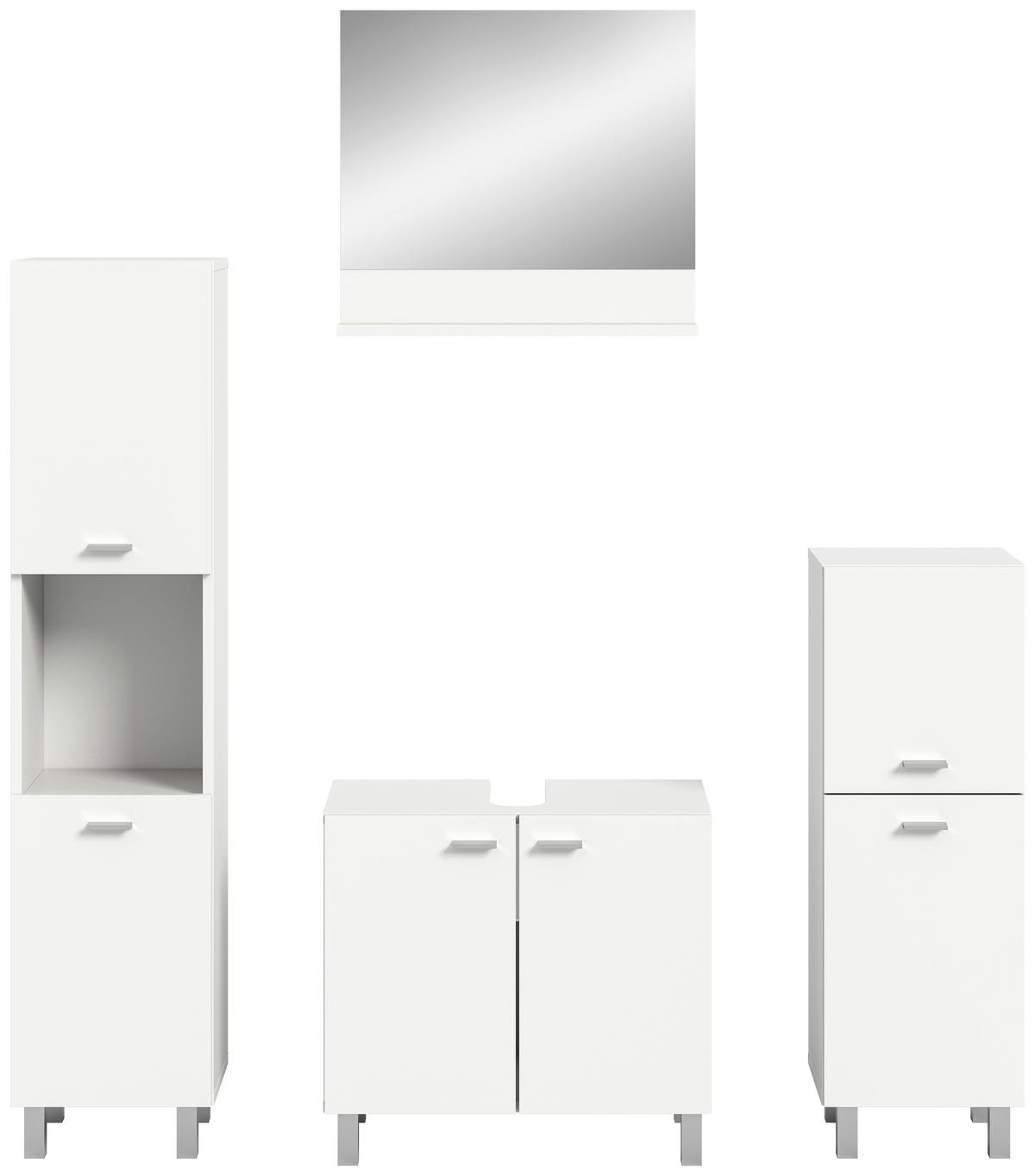 Badezimmer Boston 4-tlg. ca. 117 cm Weiß - Silberfarben/Weiß, MODERN, Glas/Holzwerkstoff (117cm) - MID.YOU