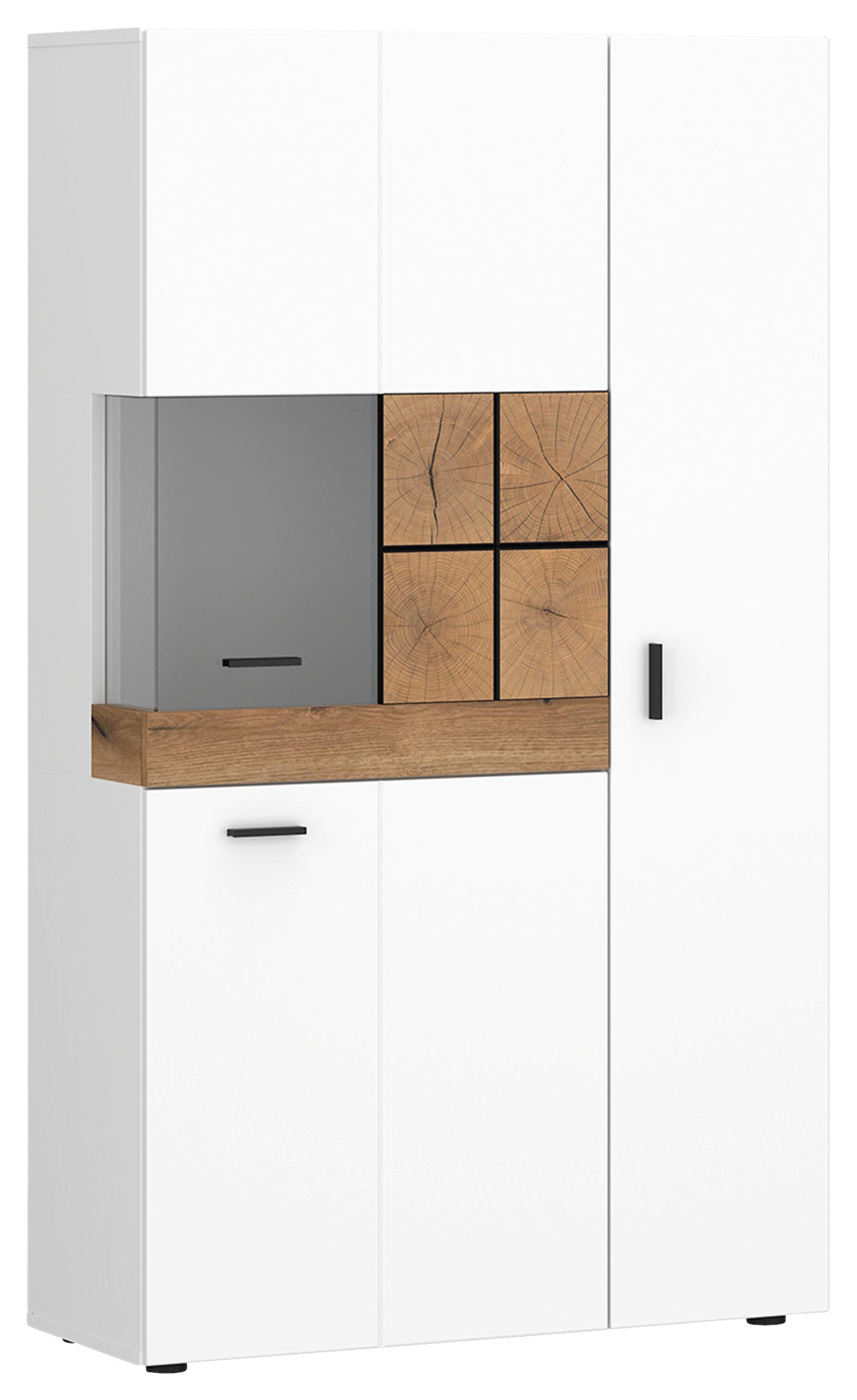 Vitrina Oreta, Bela, Barva Hrasta - barve hrasta/bela, Moderno, umetna masa/steklo (82/146/36,6cm)