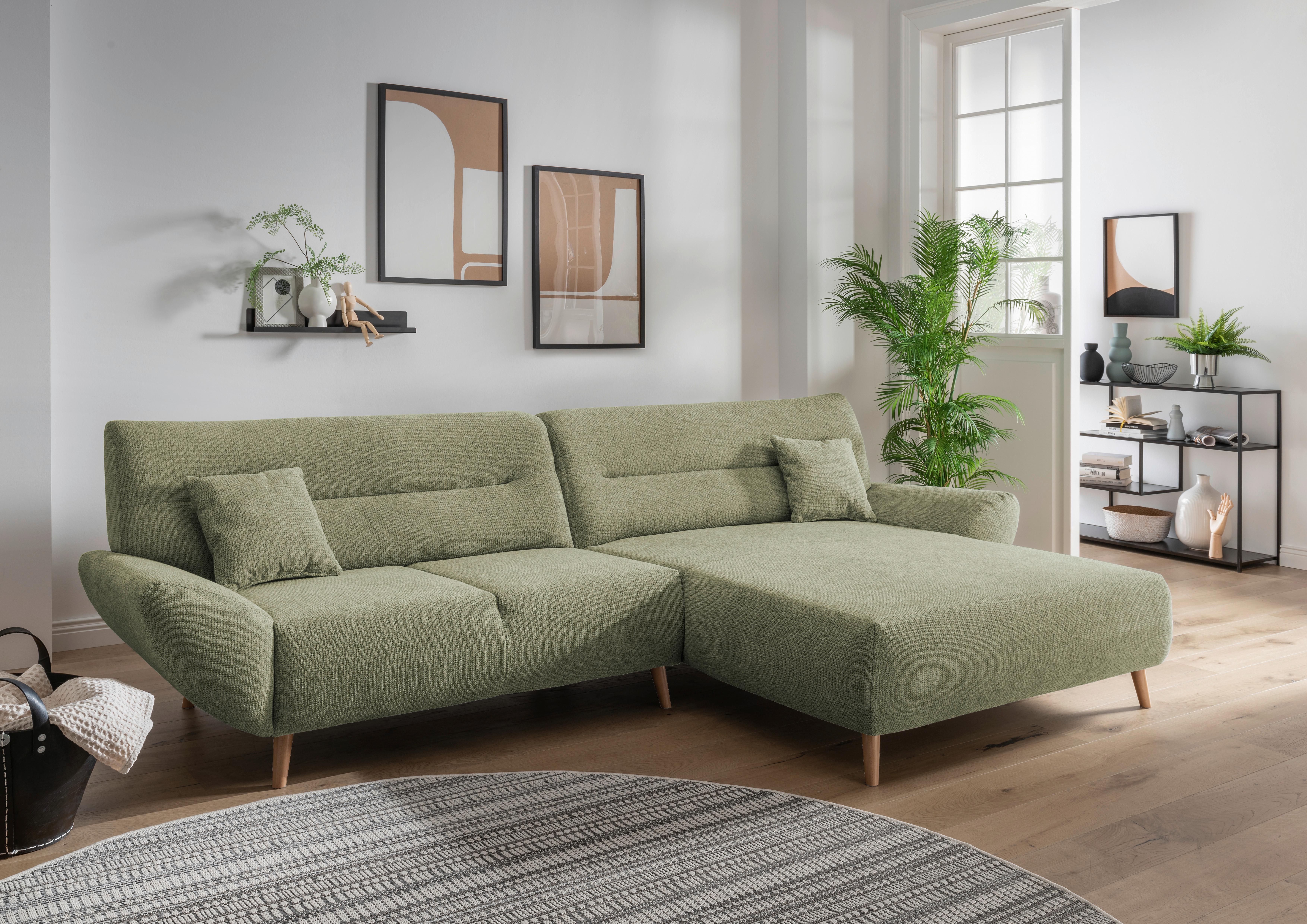 Wohnlandschaft Drago Grün Chenille - Wildeiche/Grün, MODERN, Holz/Textil (290/166cm) - MID.YOU