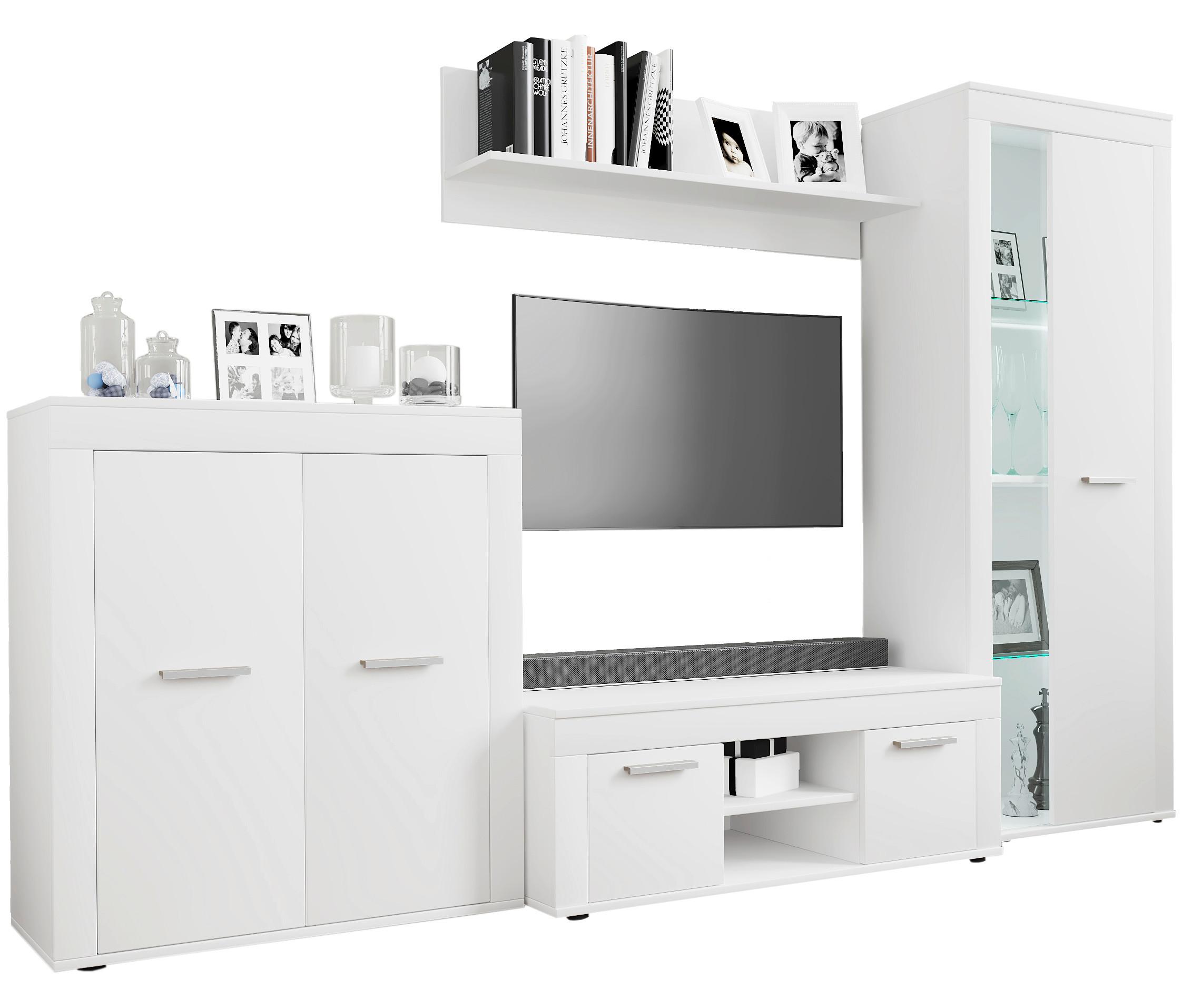 Dnevni Regal Usilo L, Bela, 4-Delni - srebrne barve/črna, Design, umetna masa/steklo (242/159/37cm) - MID.YOU