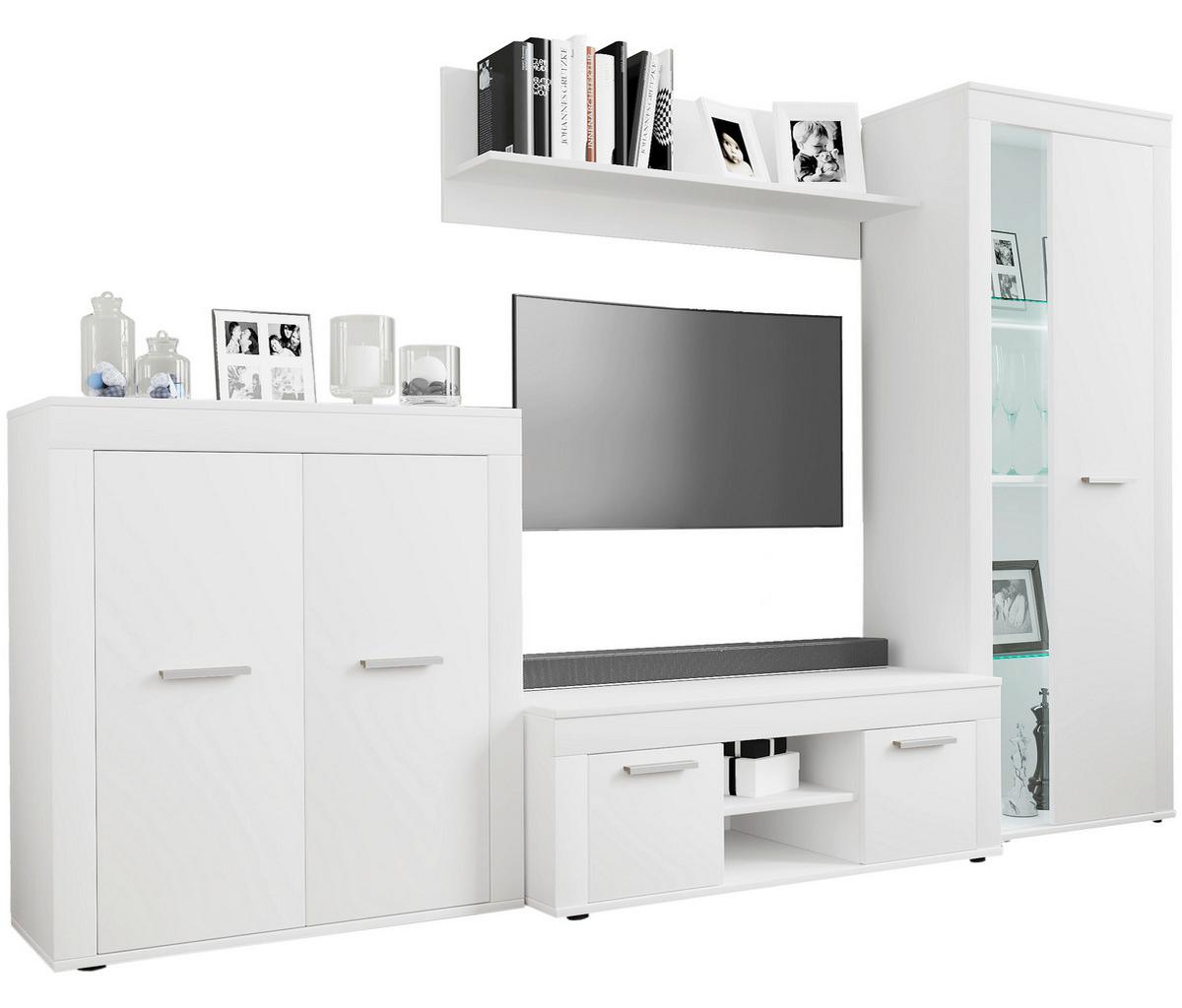 Dnevni Regal Usilo L, Bela, 4-Delni - srebrne barve/črna, Design, umetna masa/steklo (242/159/37cm) - MID.YOU