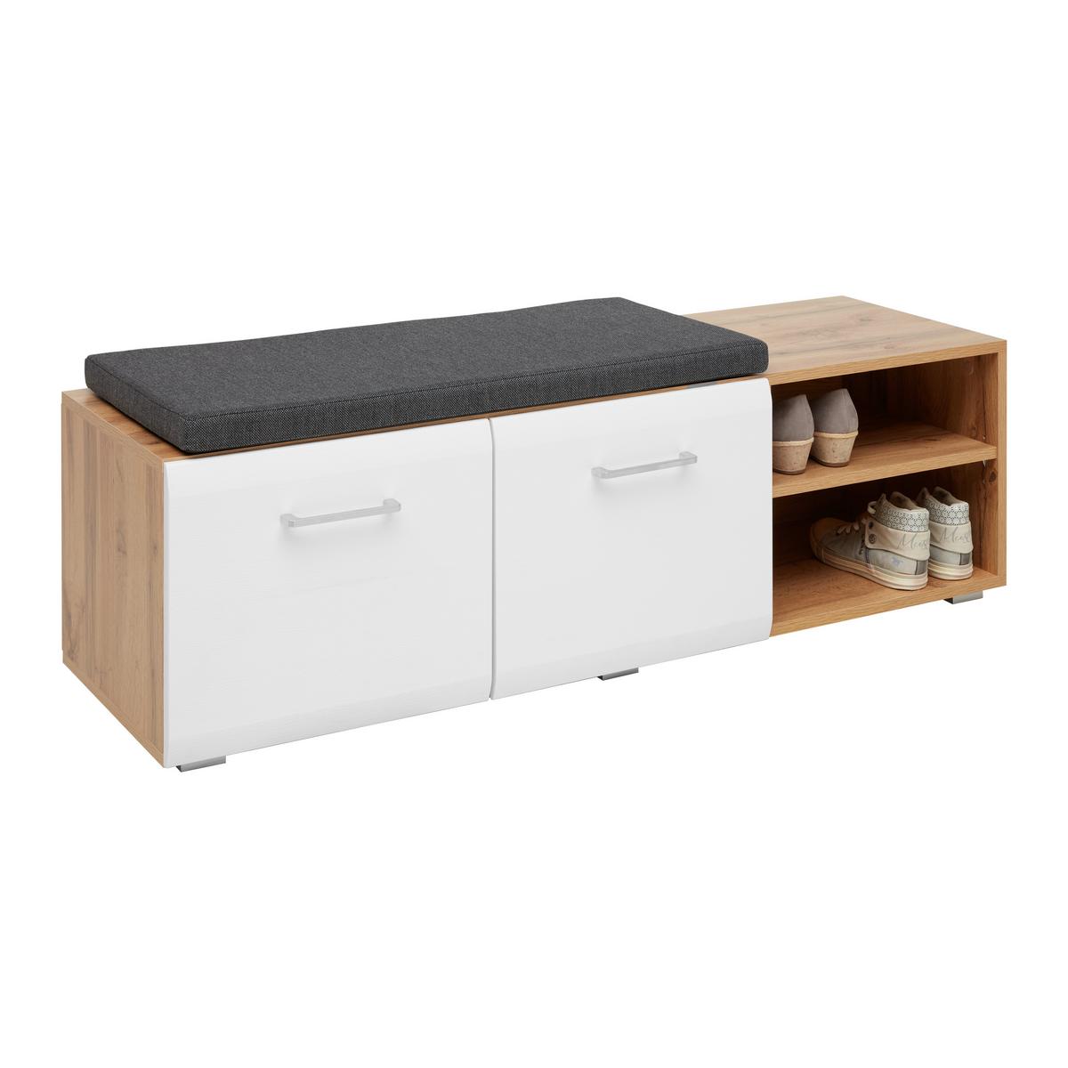 Garderobenbank in Grau/Weiß/Eichefarben - Konventionell, Holzwerkstoff (126/42/40cm) - Mömax