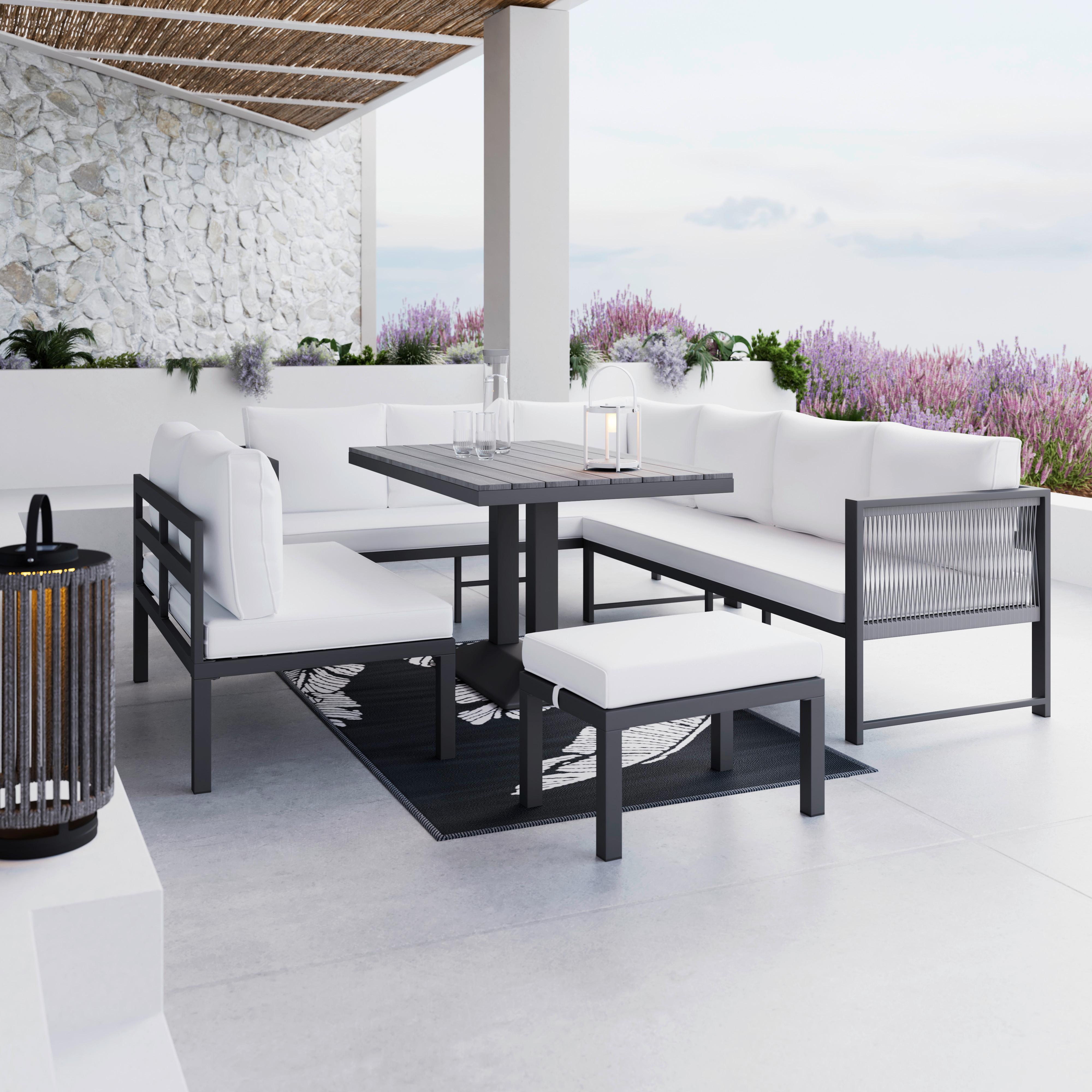 DiningLoungeset Pergolina Weiß Metall/Outdoorstoff +Abdeckung - Schwarz/Weiß, MODERN, Kunststoff/Textil (194/245cm) - Bessagi Garden