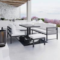 DiningLoungeset Pergolina Weiß Metall/Outdoorstoff +Abdeckung - Schwarz/Weiß, MODERN, Kunststoff/Textil (194/245cm) - Bessagi Garden