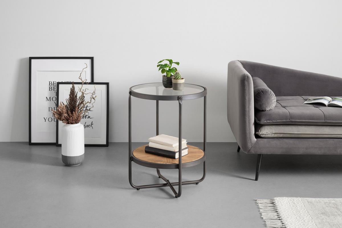 STOLIK BOCZNY VETRO -TREND- - kolor naturalny/czarny, Lifestyle, materiał drewnopochodny/metal (45/55/45cm) - Zandiara