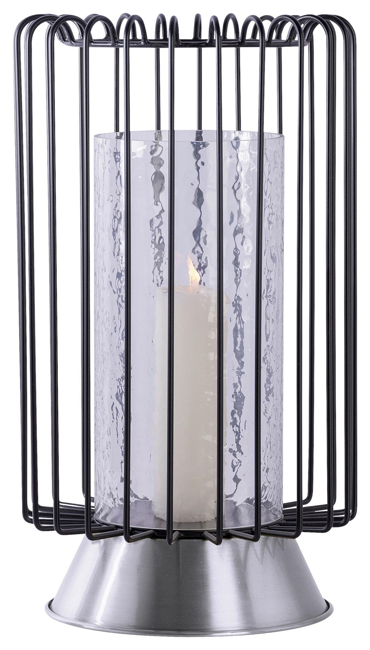 KERZENSTÄNDER MALIBU 125 - Silberfarben/Schwarz, Trend, Glas/Metall (22.5/22.5/40cm) - Kayoom