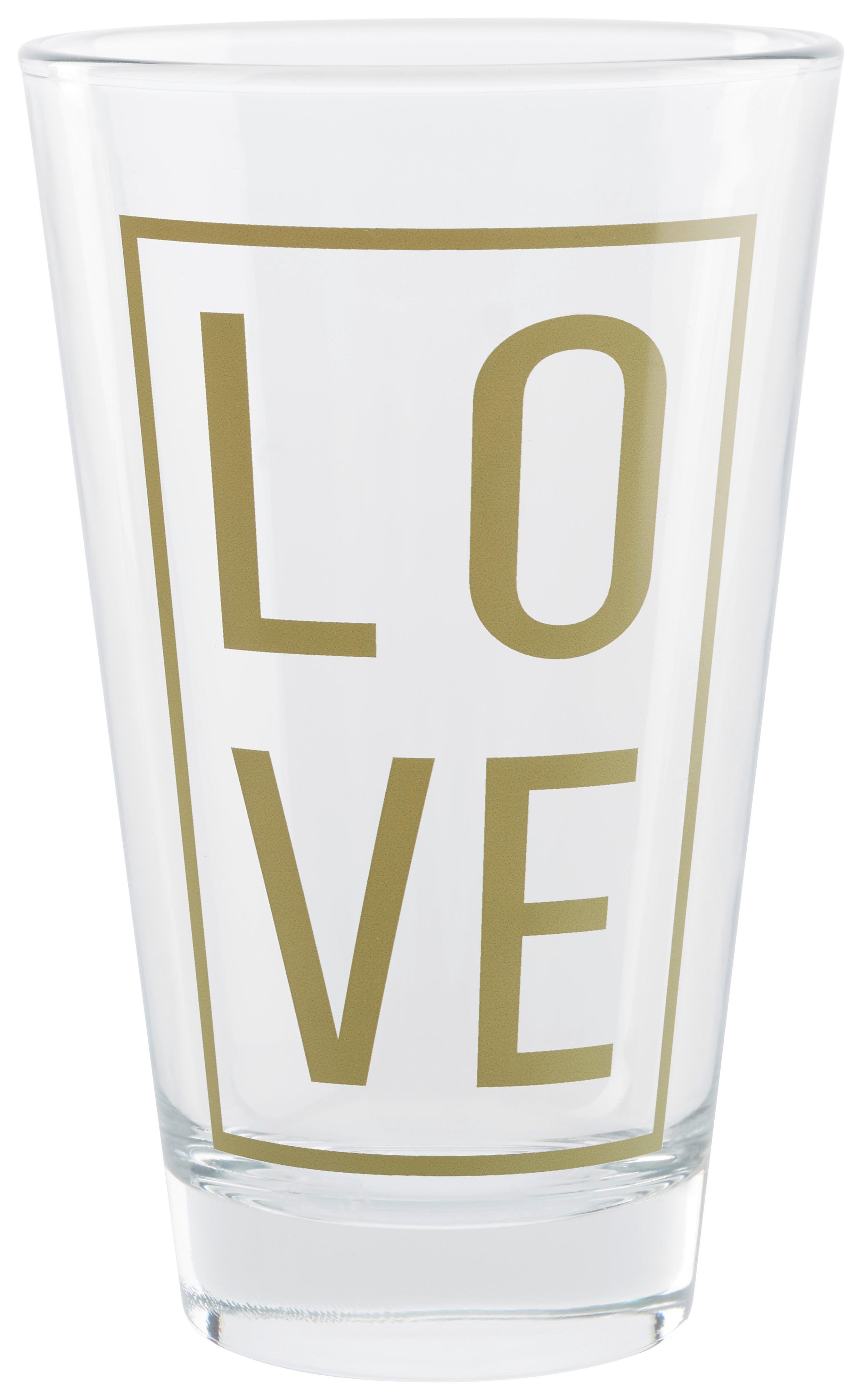 Trinkglas Love ca. 310ml - Klar/Goldfarben, MODERN, Glas (8/12,4cm) - Modern Living