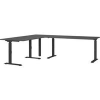 Eckschreibtisch Ribera in Schwarz/Graphitfarben - Graphitfarben/Schwarz, MODERN, Holzwerkstoff/Metall (240/68-91/200cm) - Premium Living