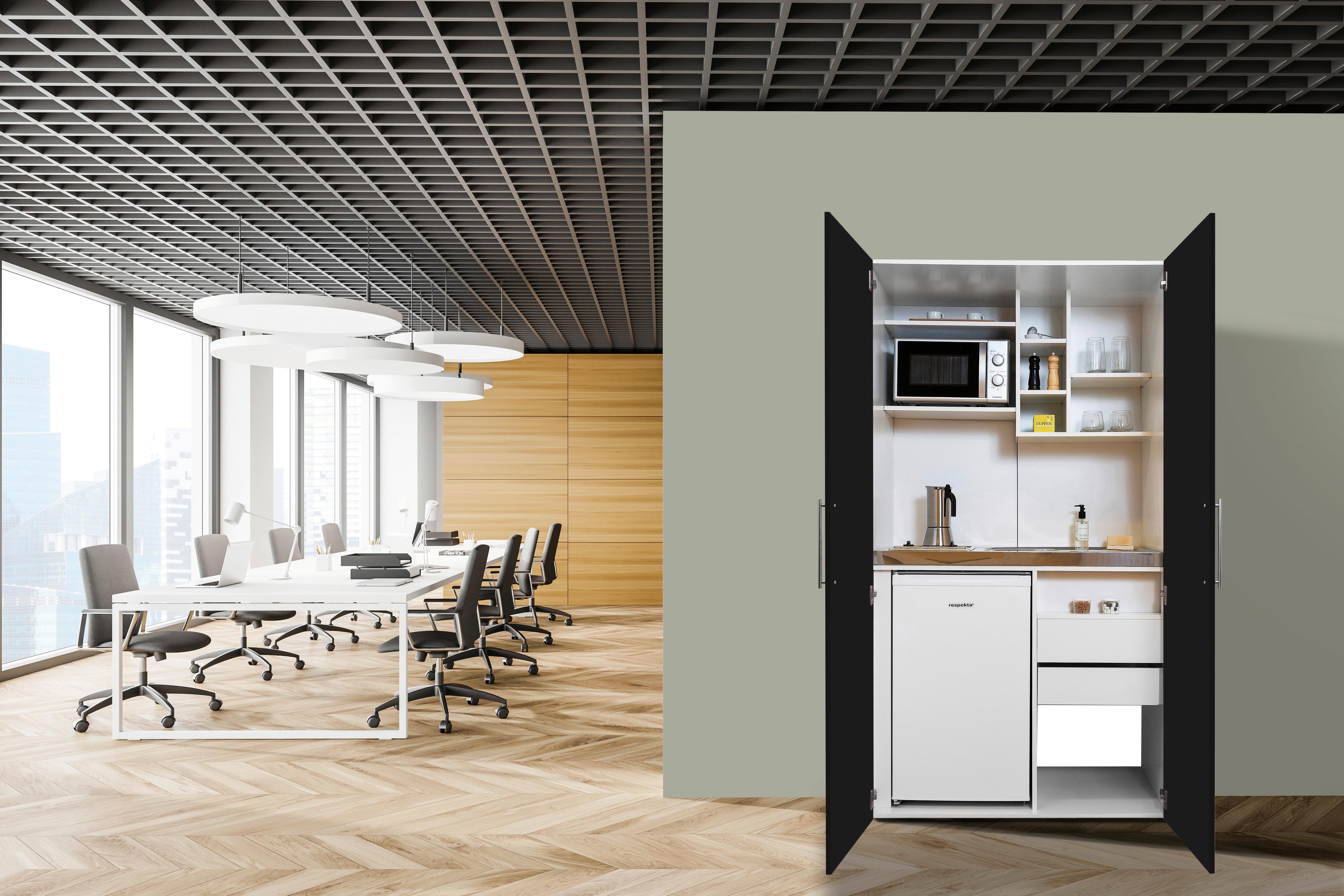 Schrankküche Economy Schwarz mit Geräte B: ca. 104 cm - Edelstahlfarben/Schwarz, MODERN, Holzwerkstoff/Metall (104/193/67cm) - Respekta