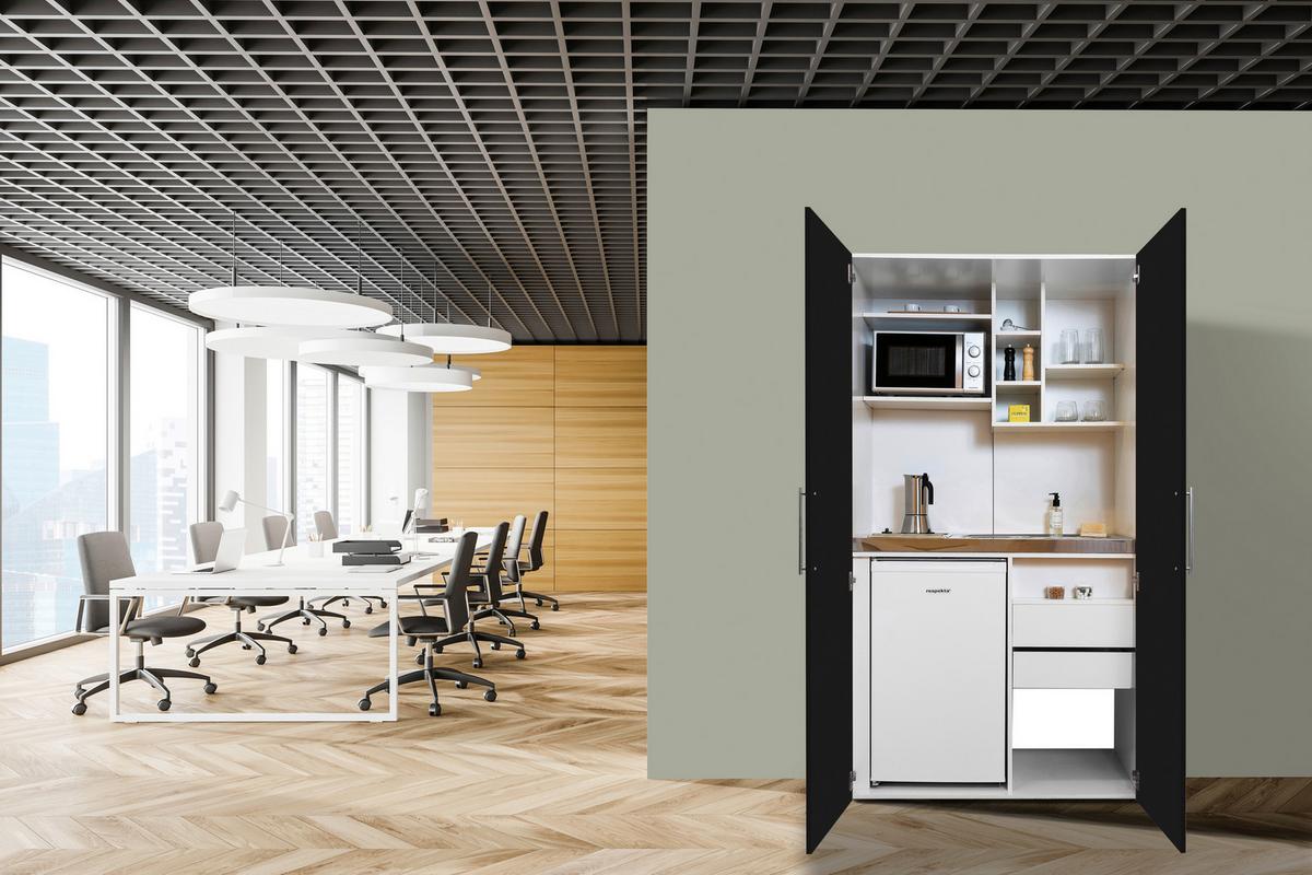 Schrankküche Economy Schwarz mit Geräte B: ca. 104 cm - Edelstahlfarben/Schwarz, MODERN, Holzwerkstoff/Metall (104/193/67cm) - Respekta