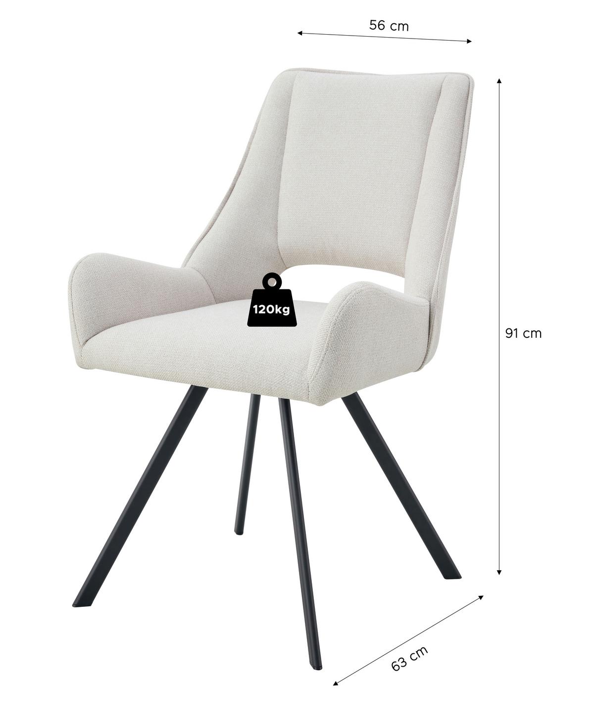 STUHL-SET HELEN - Creme/Schwarz, Modern, Textil/Metall (56/91/63cm) - MID.YOU