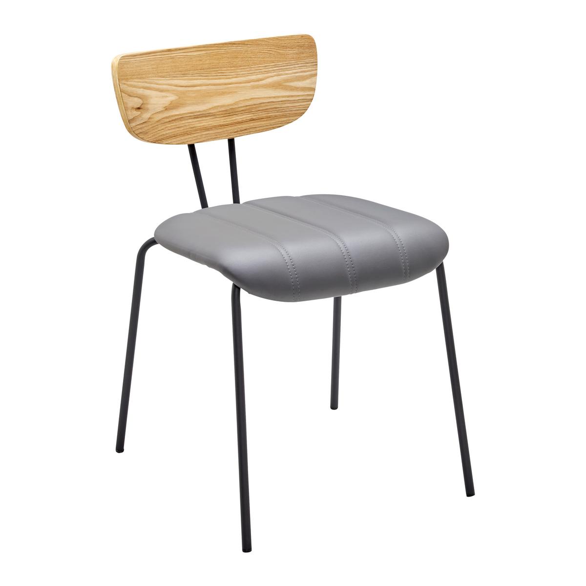 Stuhl Cera Grau Lederlook Gepolstert - Hellbraun/Schwarz, MODERN, Holz/Textil (42/78/54cm) - Bessagi Home