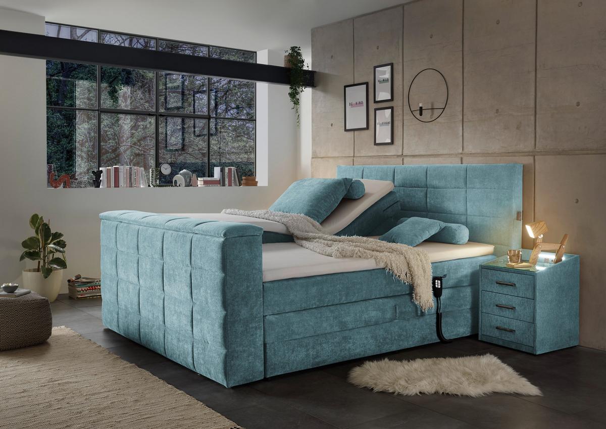 Boxspringbett Denver Petrol ca. 180x200 cm mit Topper - Petrol, KONVENTIONELL, Textil (180/200cm) - Carryhome