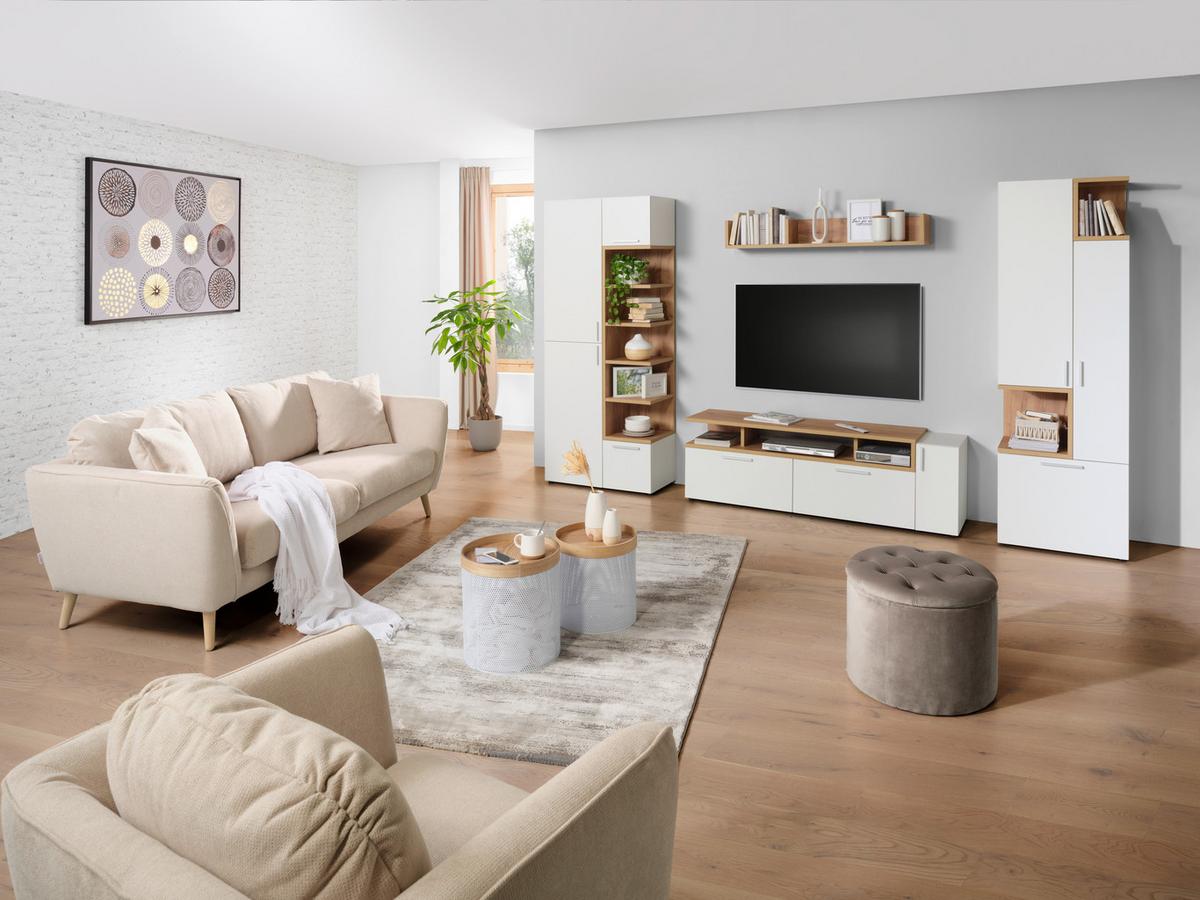 TV-Element in Weiß/Eichefarben - Eichefarben/Alufarben, MODERN, Holzwerkstoff/Kunststoff (160/53/40cm) - Mömax