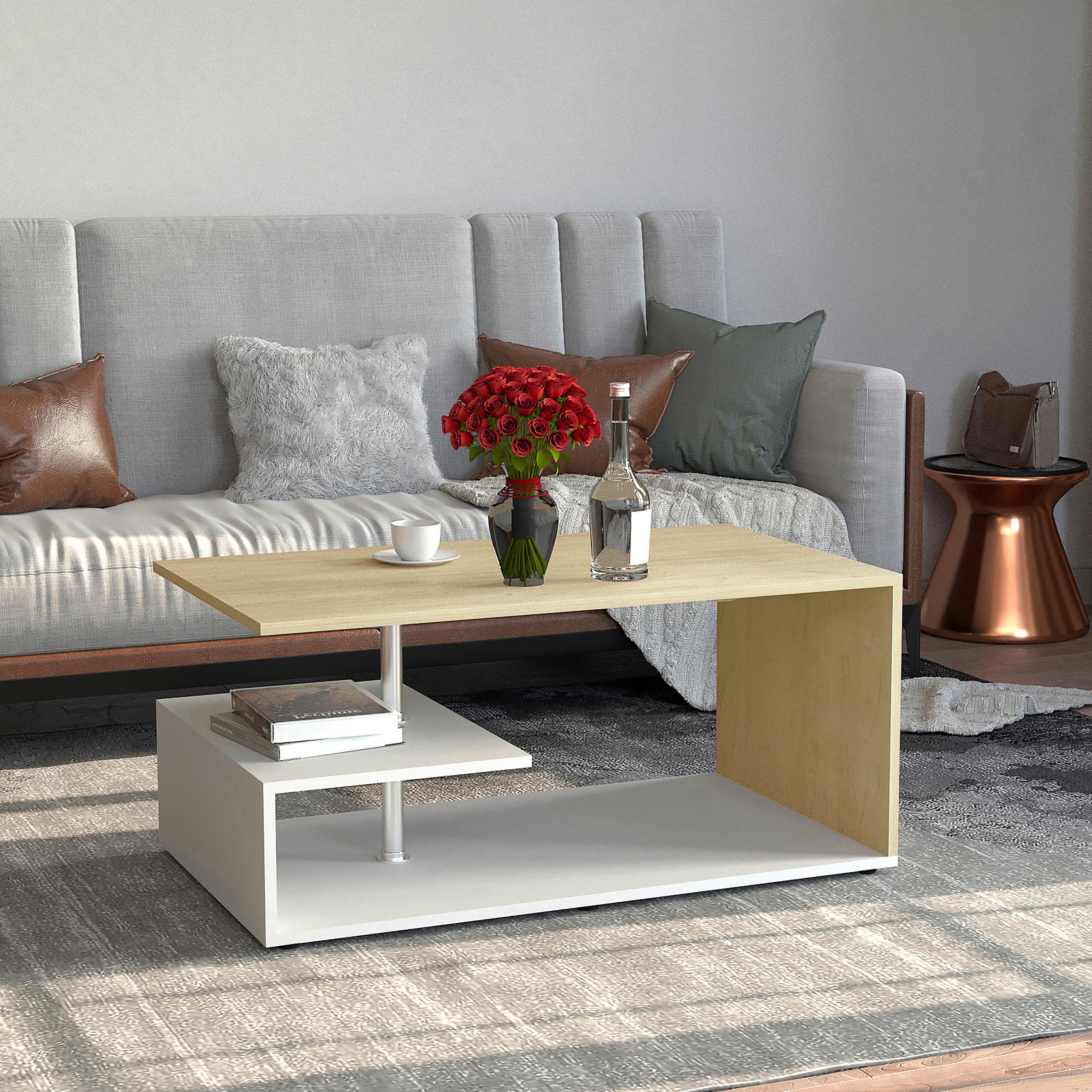 COUCHTISCH MALISO M - Honigeiche/Weiss, Design, Holzwerkstoff/Kunststoff (91/53/42cm) - MID.YOU