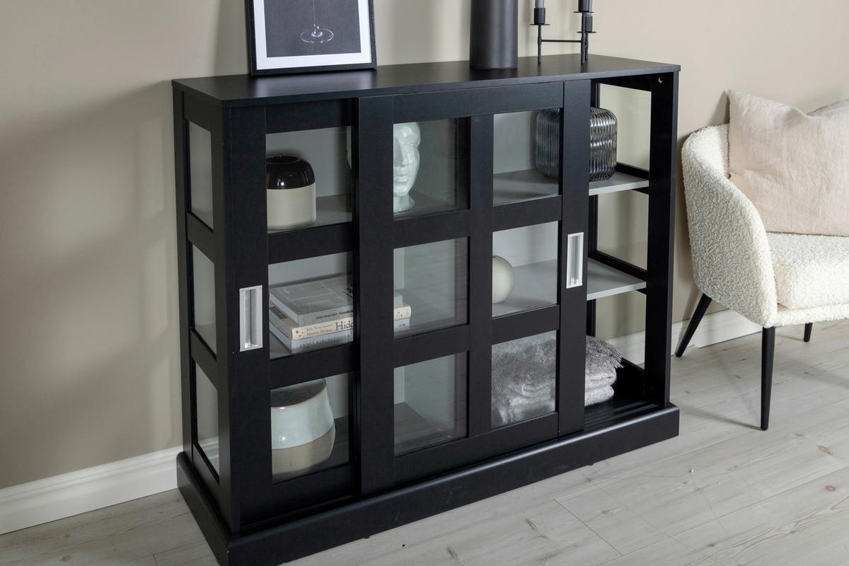 SIDEBOARD LOCK - Schwarz, Design, Glas/Holzwerkstoff (120/95/40cm) - Livetastic