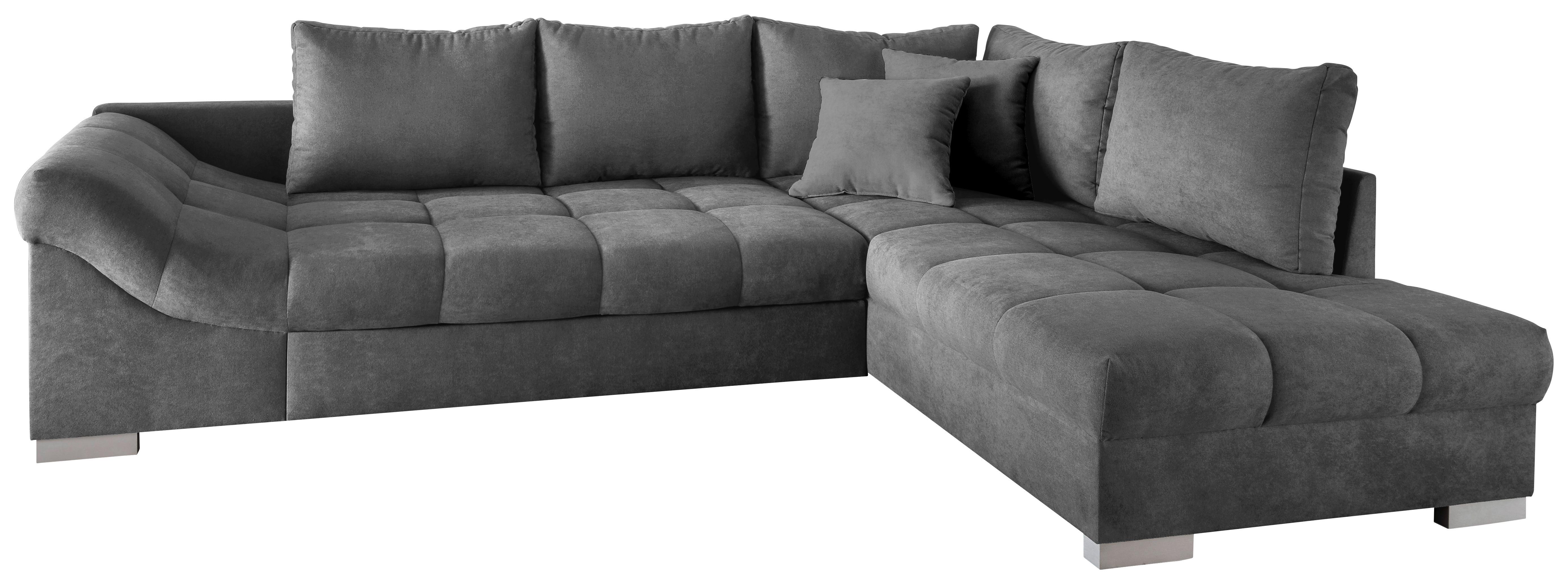 Wohnlandschaft Alvito Dunkelgrau Nylon/Mikrofaser - Dunkelgrau/Silberfarben, Design, Holz/Textil (298/202cm) - MID.YOU