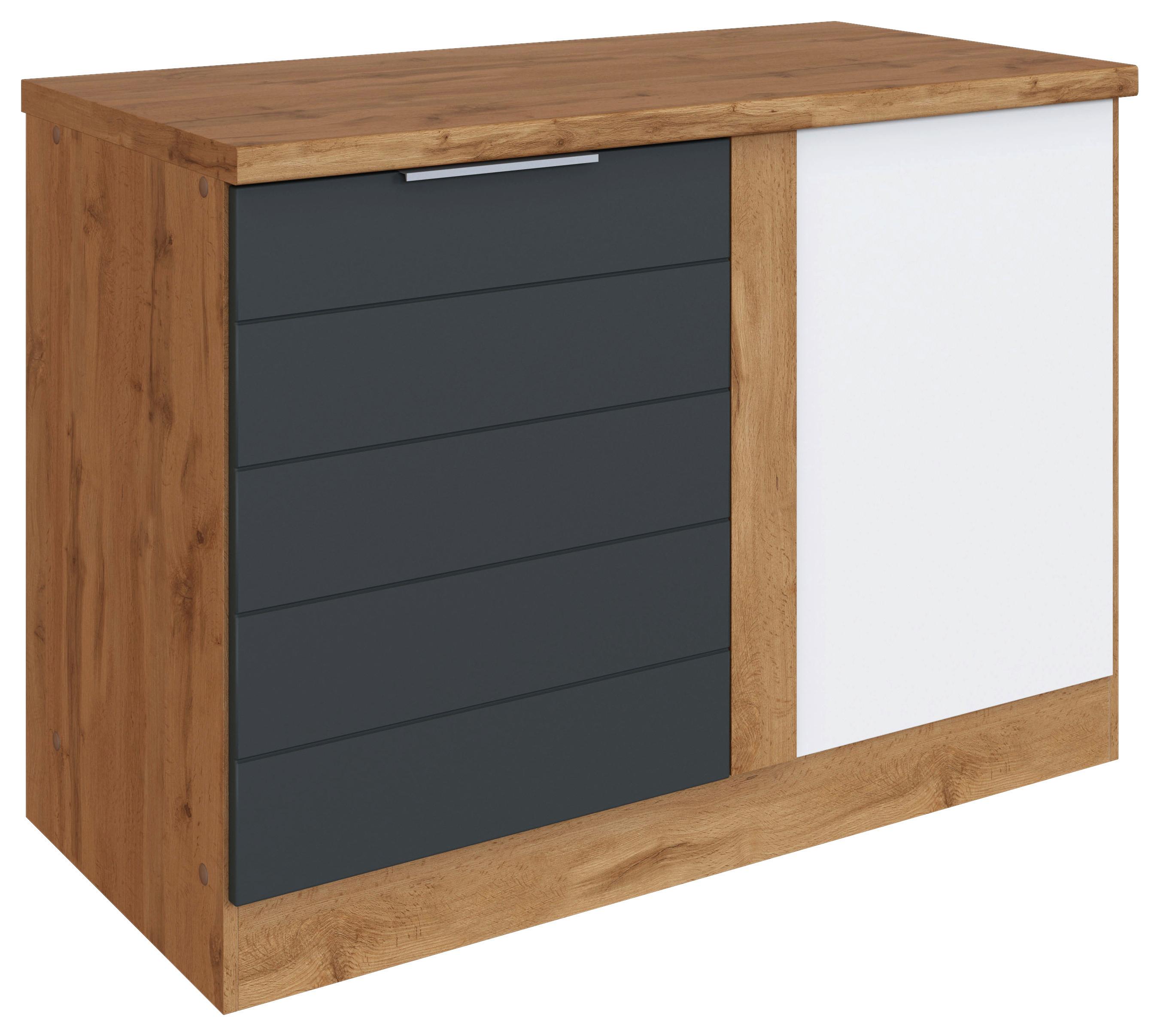 Eckunterschrank Florenz ca. 120 cm Grau/Eiche - Eiche Wotan/Grau, Design, Holzwerkstoff/Metall (120/86/60cm) - Held