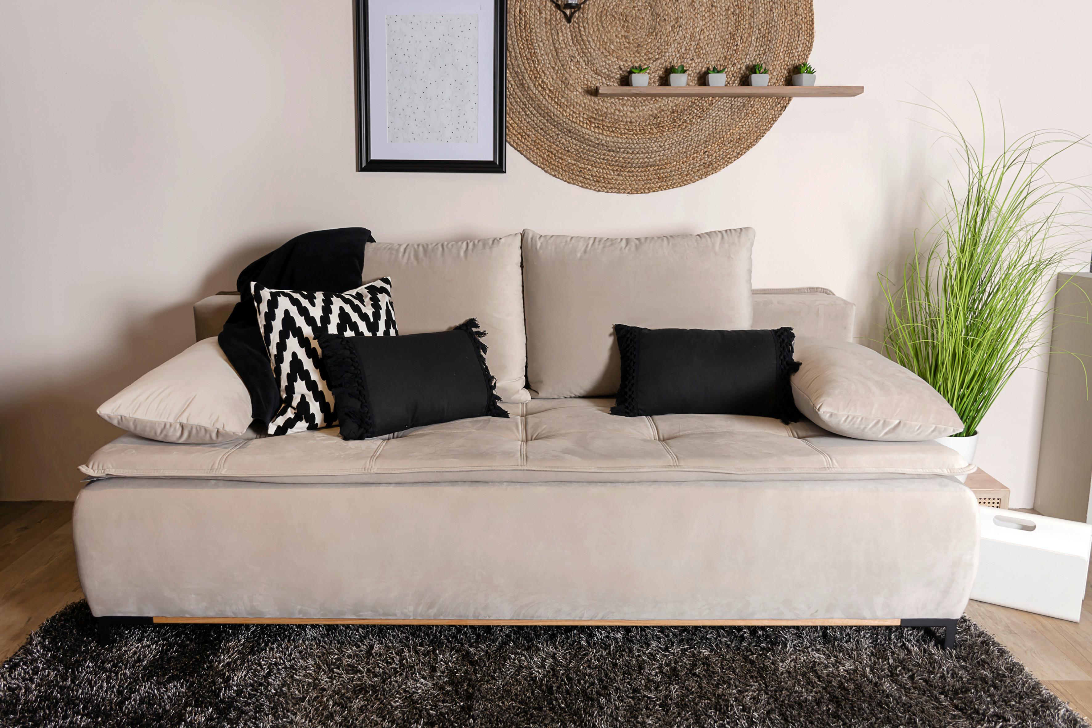 Schlafsofa in Beige - Beige/Schwarz, KONVENTIONELL, Holz/Textil (204/91/106cm) - Zandiara