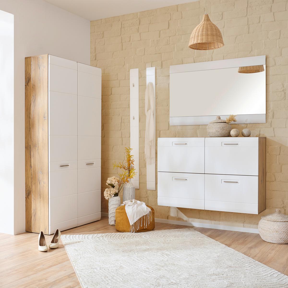 Dulap pentru pantofi Auris - alb/culoare lemn stejar, Modern (120/82,7/37,1cm) - Modern Living