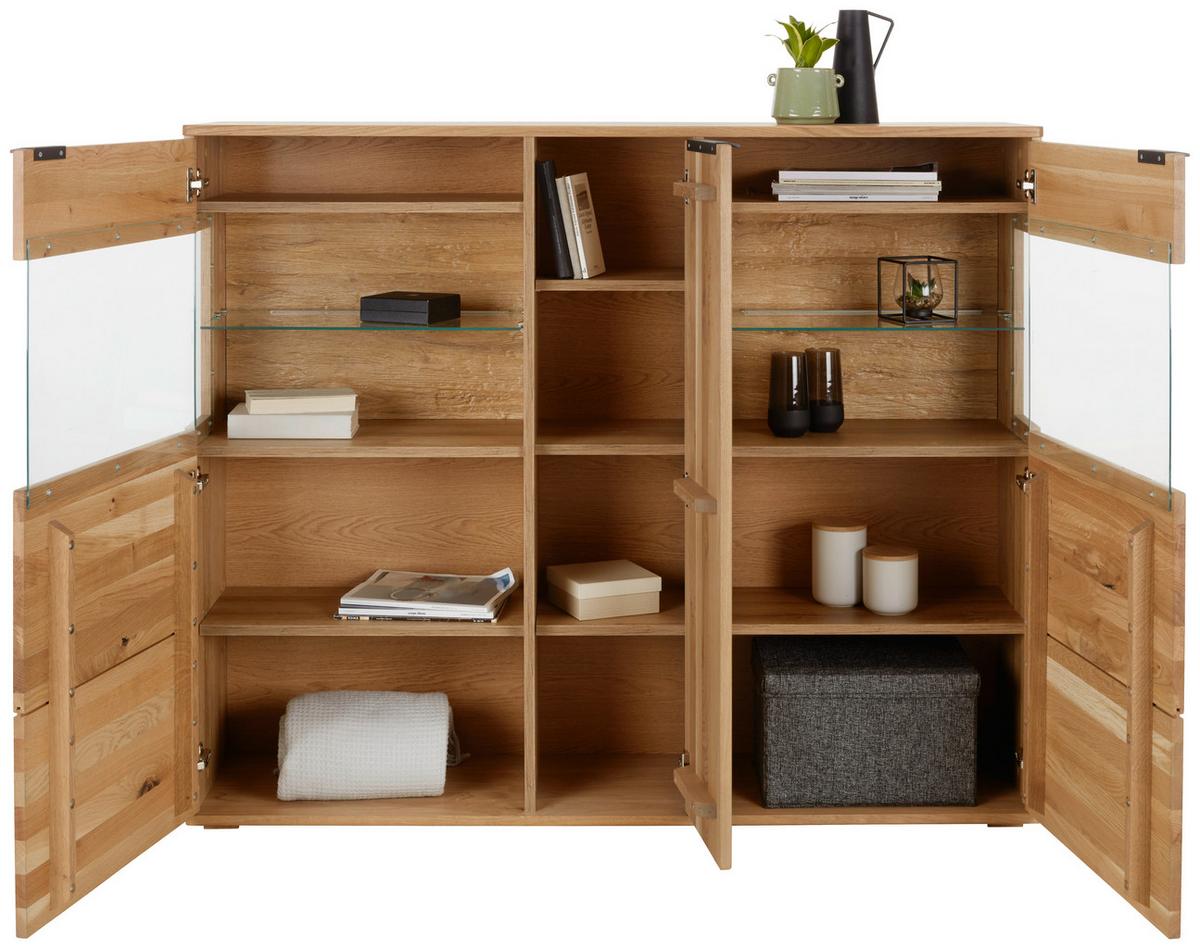 highboard in Wildeiche - Wildeiche/Schwarz, Konventionell, Glas/Holz (150/123/37cm) - Premium Living