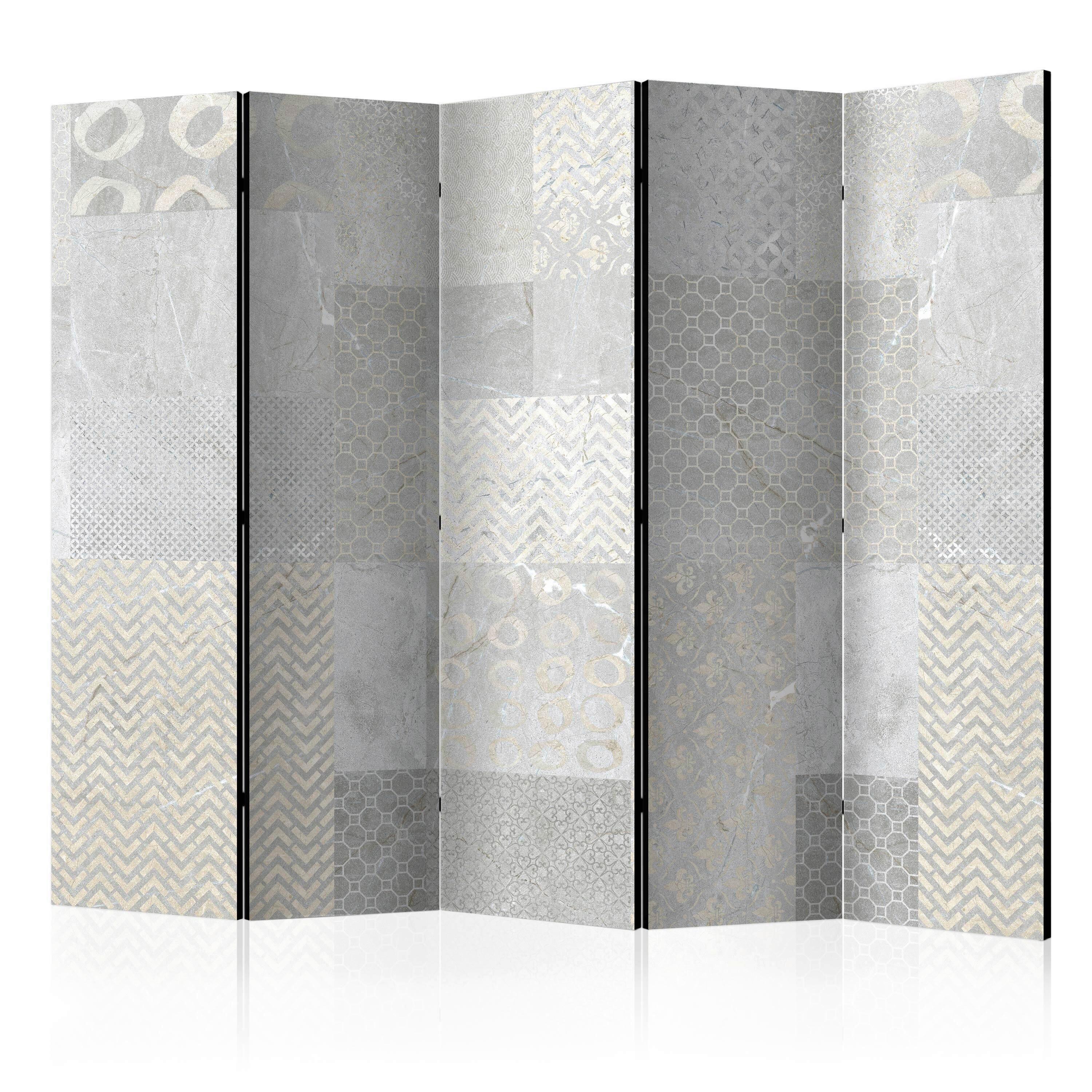 Paravan Tiles I, 5-Delni, Dvostranski - sivobež/svetlo siva, Basics, tekstil/les (225/172/3cm) - artgeist