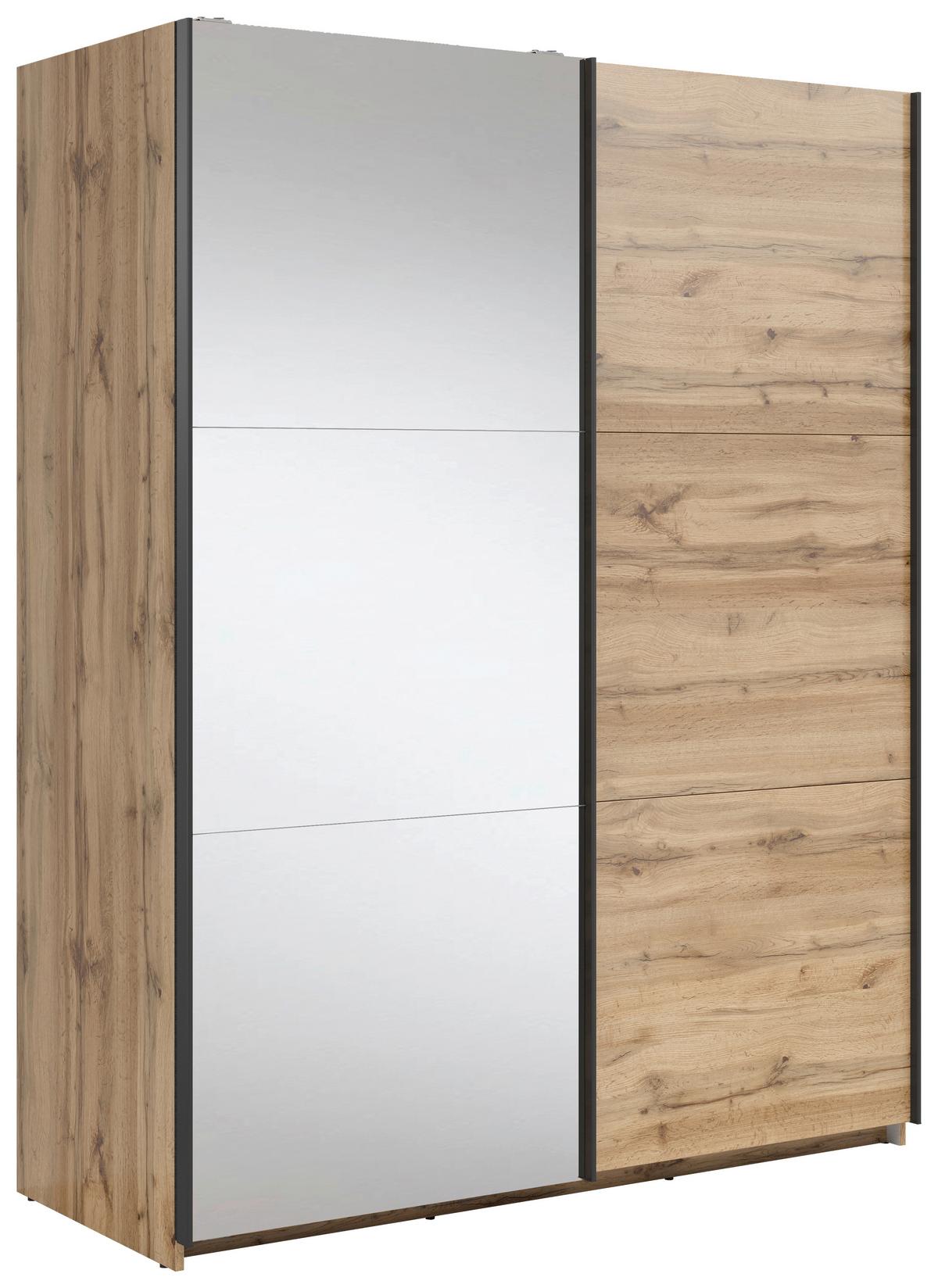 DULAP USI GLISANTE TETRIX - străveziu/stejar Wotan, Modern, sticlă/material pe bază de lemn (153,5/195,5/60cm) - Modern Living