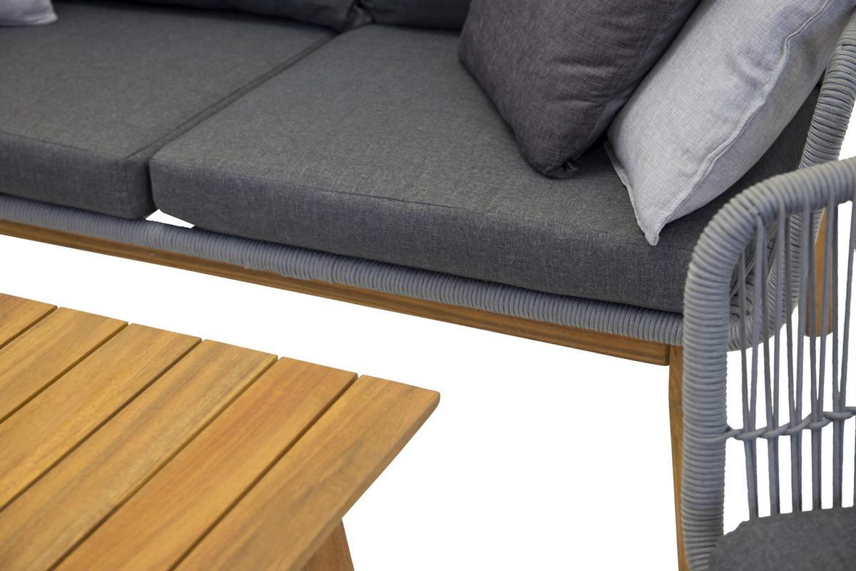 Loungegarnitur Chania Grau/Hellgrau - Grau/Akaziefarben, KONVENTIONELL, Holz/Textil (164/75null) - Gardenson